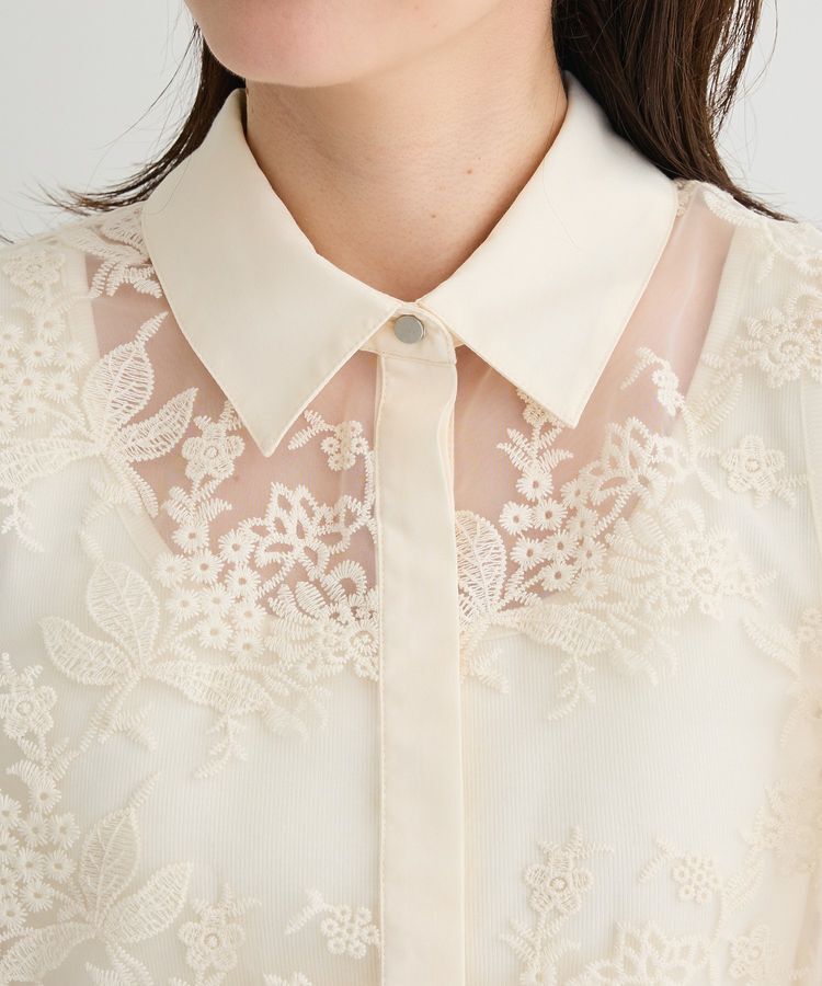 Green Parks「オーガン刺繍比翼シャツ」|シャツ・ブラウス|