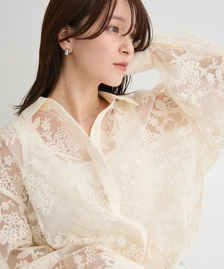 Green Parks「オーガン刺繍比翼シャツ」|シャツ・ブラウス|