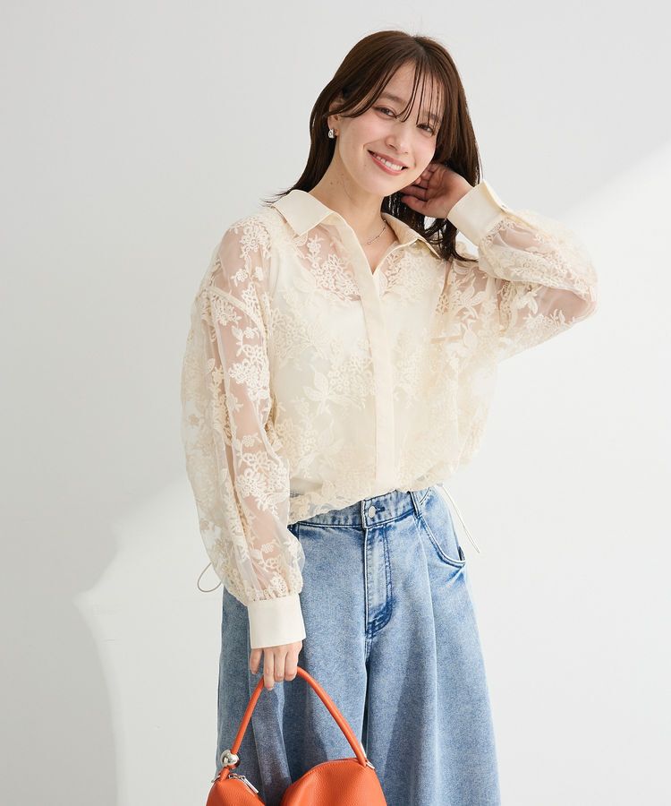 Green Parks「オーガン刺繍比翼シャツ」|シャツ・ブラウス|