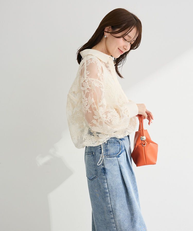 Green Parks「オーガン刺繍比翼シャツ」|シャツ・ブラウス|