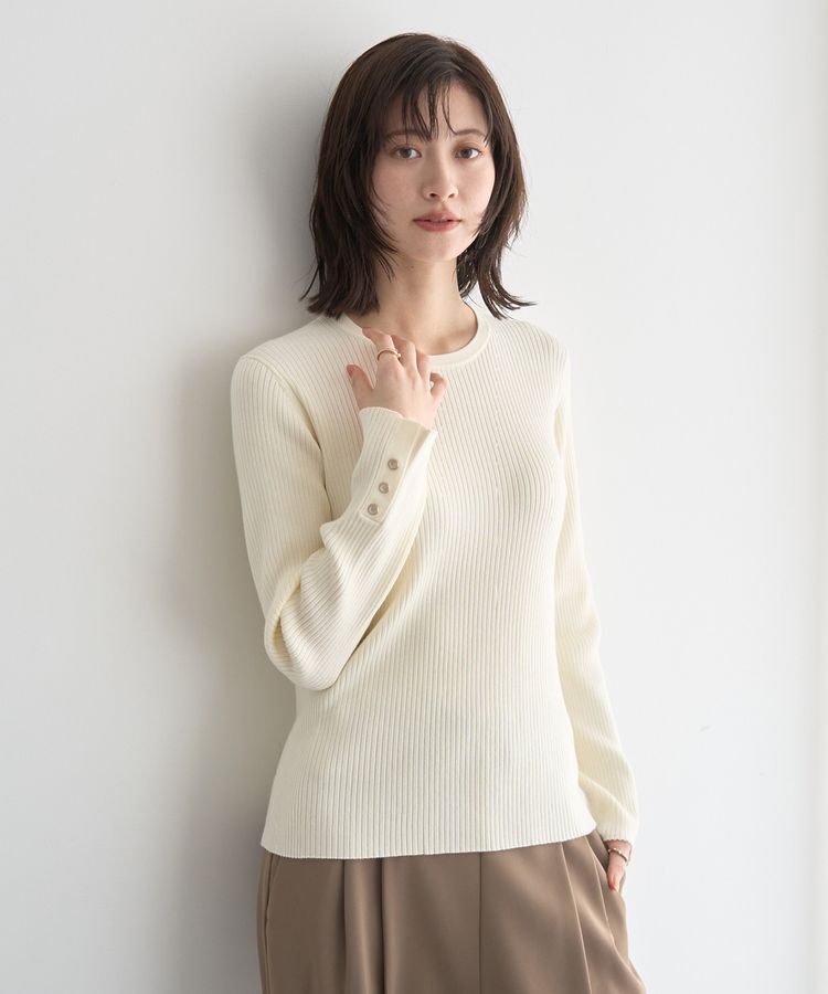 YECCA VECCA「袖釦クルーネックリブニット」|ニット・セーター|