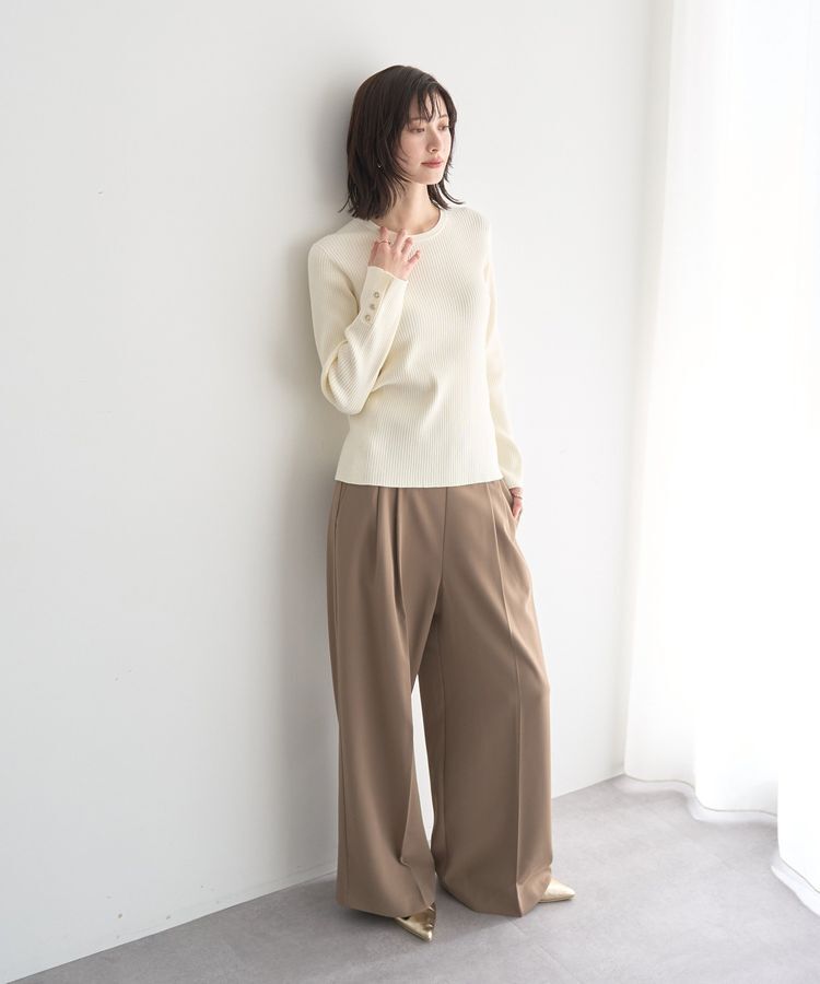 YECCA VECCA「袖釦クルーネックリブニット」|ニット・セーター|
