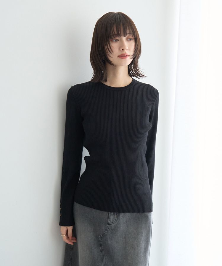 YECCA VECCA「袖釦クルーネックリブニット」|ニット・セーター|