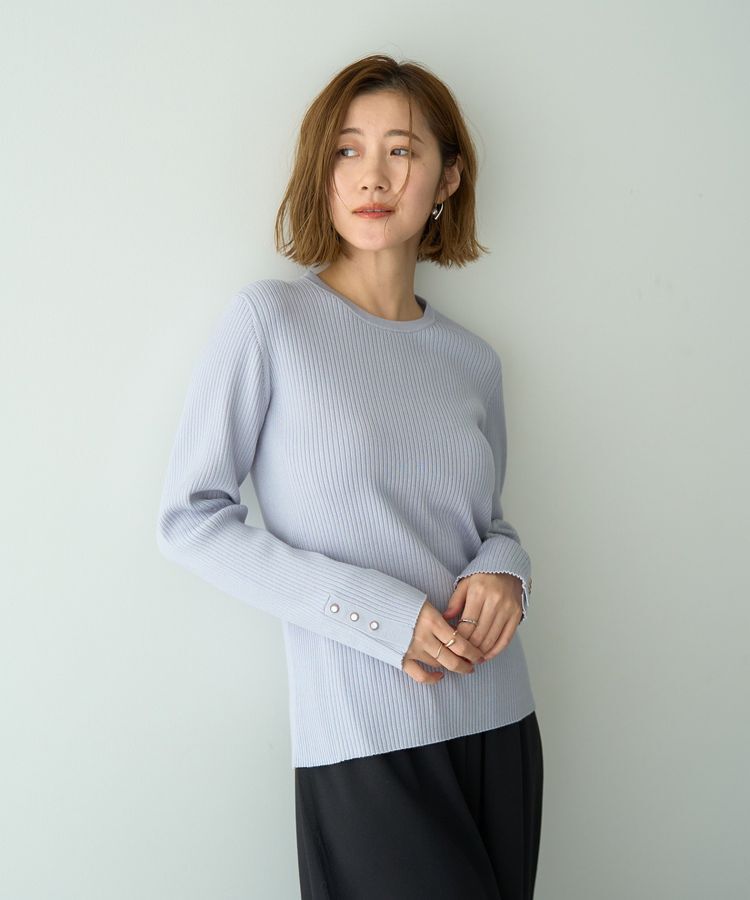 YECCA VECCA「袖釦クルーネックリブニット」|ニット・セーター|