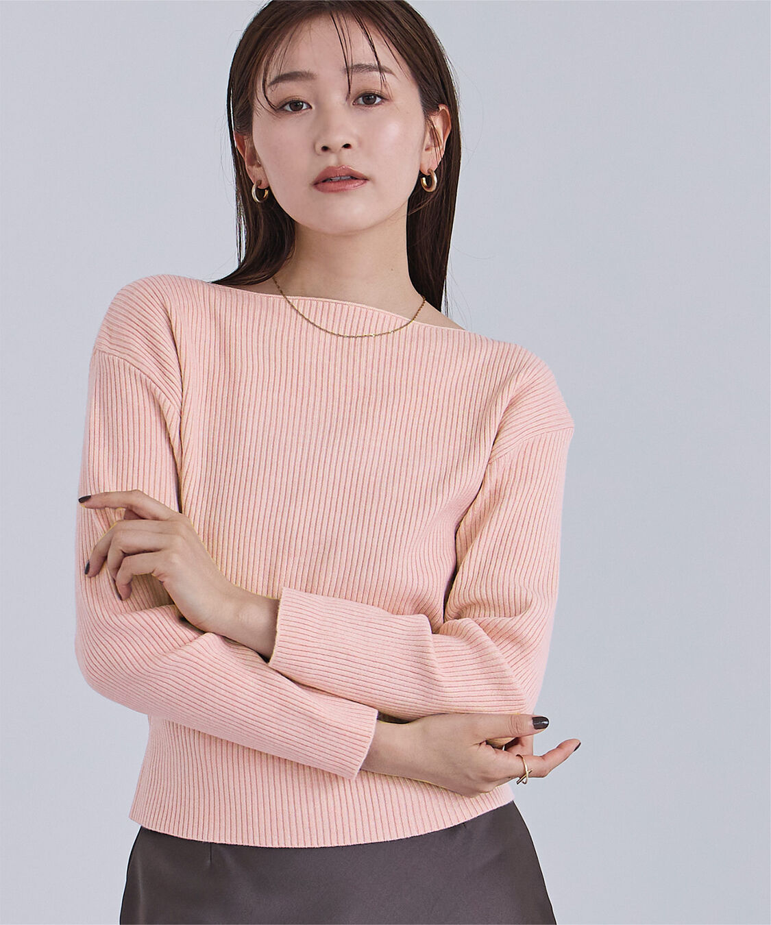 ur's「ボートネックドロップショルダーリブニット」|ニット・セーター|ピンク