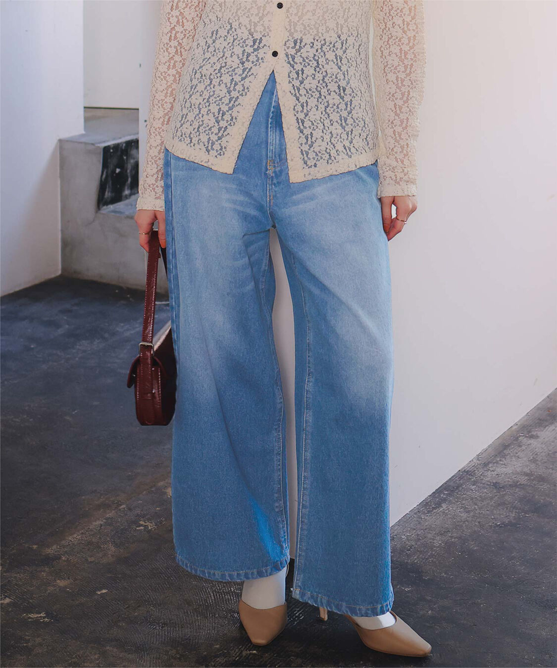 titivate「ワイドルーズデニムパンツ」|デニム|ブルー