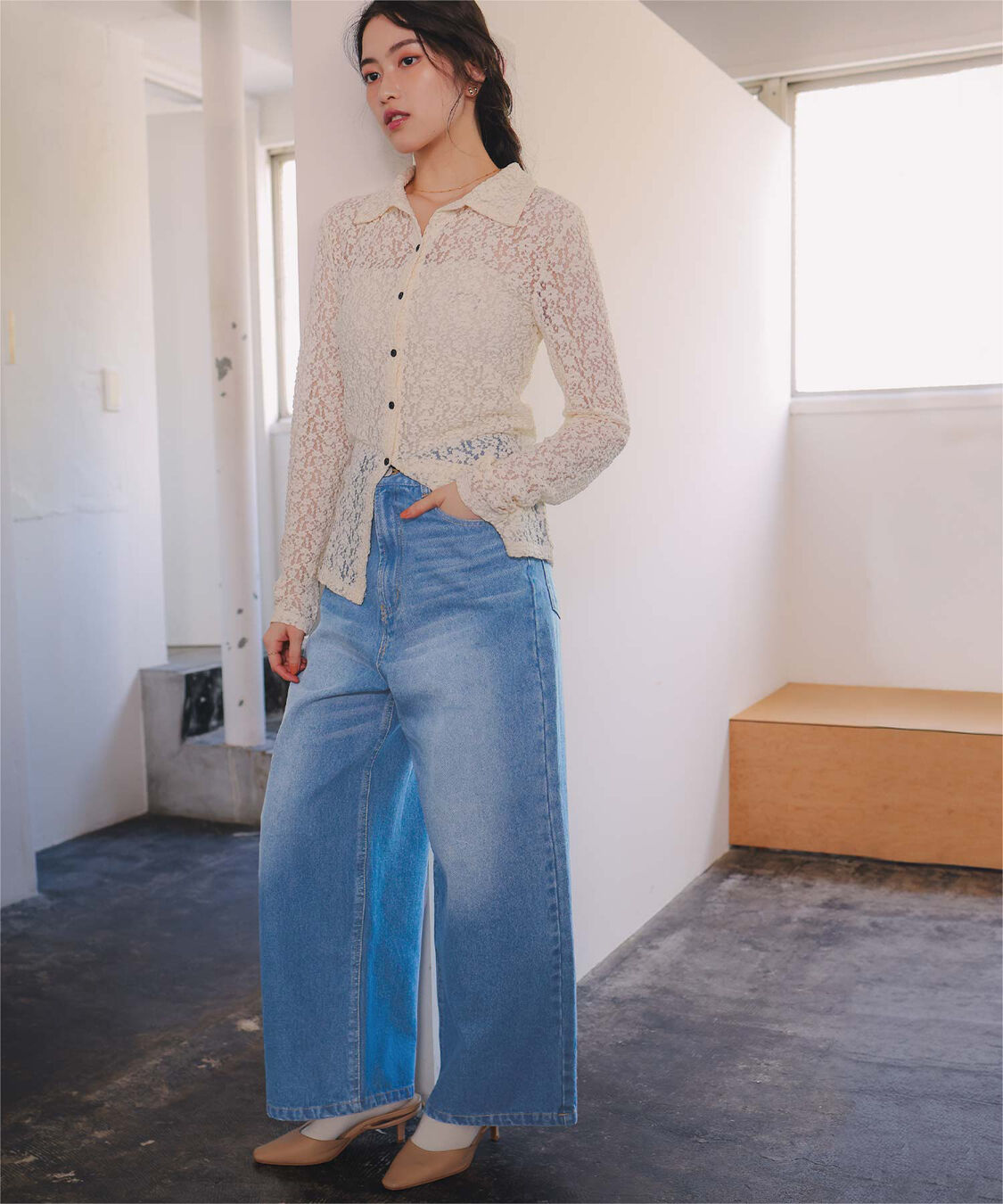 titivate「ワイドルーズデニムパンツ」|デニム|