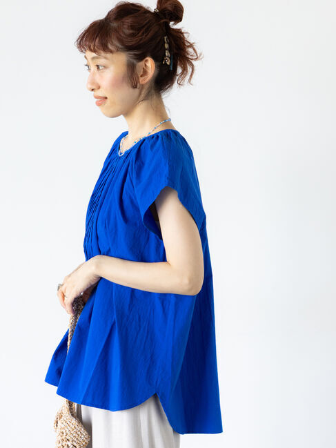 Lugnoncure「サンドウォッシュピンタックブラウス」|シャツ・ブラウス|ブルー