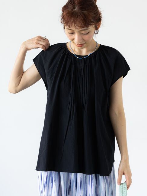 Lugnoncure「サンドウォッシュピンタックブラウス」|シャツ・ブラウス|ブラック