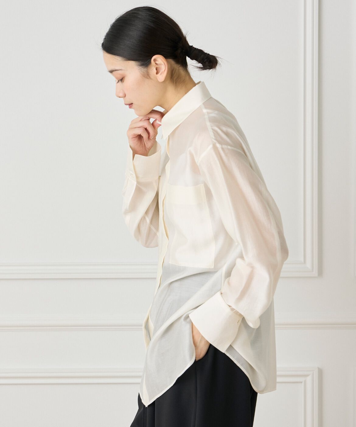 INED「《大きいサイズ》《WEB限定カラー》オーガンジーシアーシャツ」|シャツ・ブラウス|