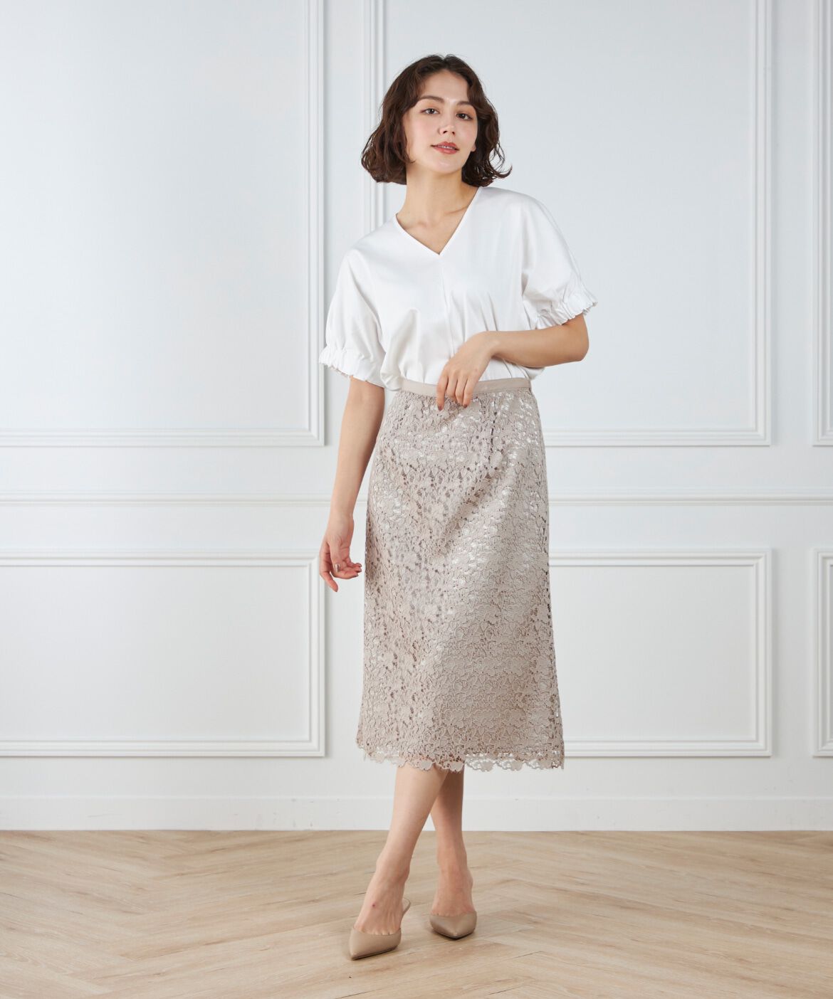 7-IDconcept.「レースセミタイトスカート」|タイト|