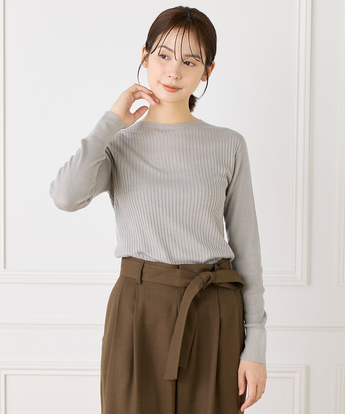 INED「《大きいサイズ》ホールガーメントクルーネックリブニット《Cuoo》」|ニット・セーター|ミディアムグ 2