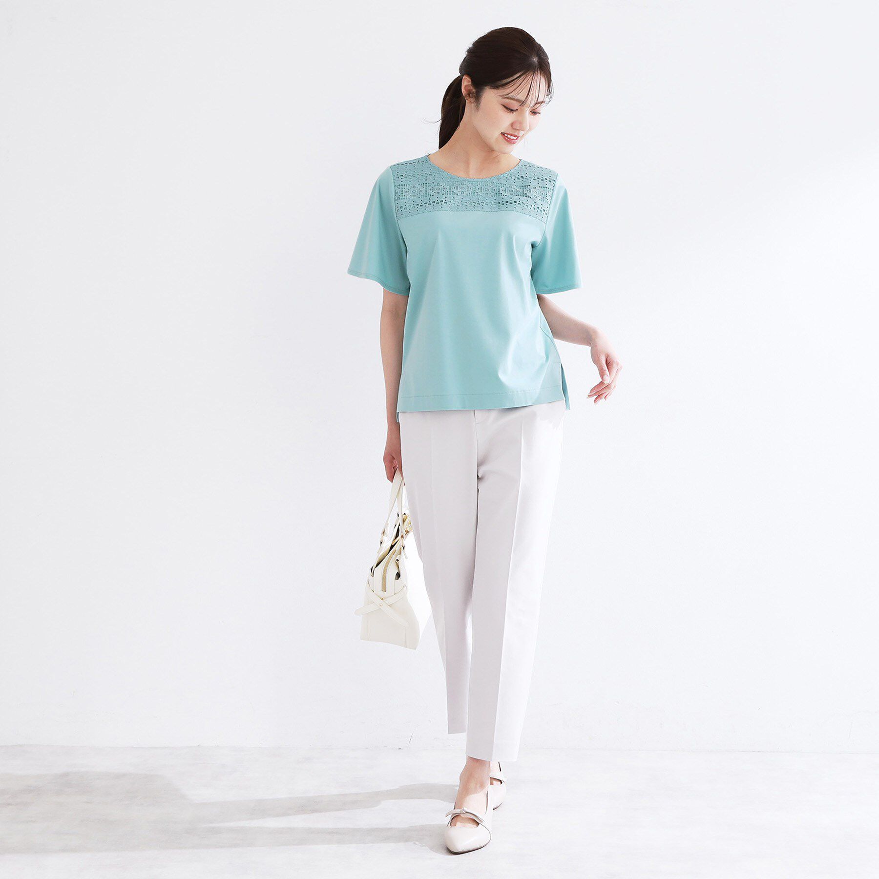 Reflect「【手洗い可】レースデザインジャージTシャツ」|Tシャツ・カットソー|