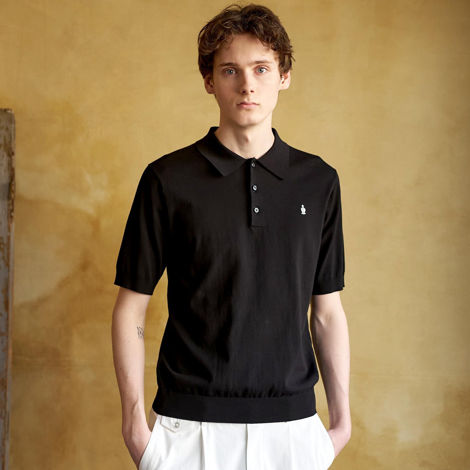 DRESSTERIOR「コットンシルク混 ニットポロシャツ」|ニット・セーター|ブラック(019)