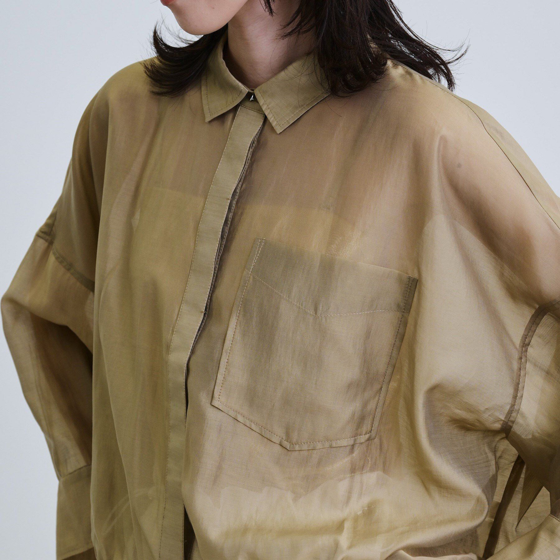GALLEST「【再入荷】シアーローンステンカラーシャツ/シアーシャツ/シアートップス」|シャツ・ブラウス|ブラウン(053)