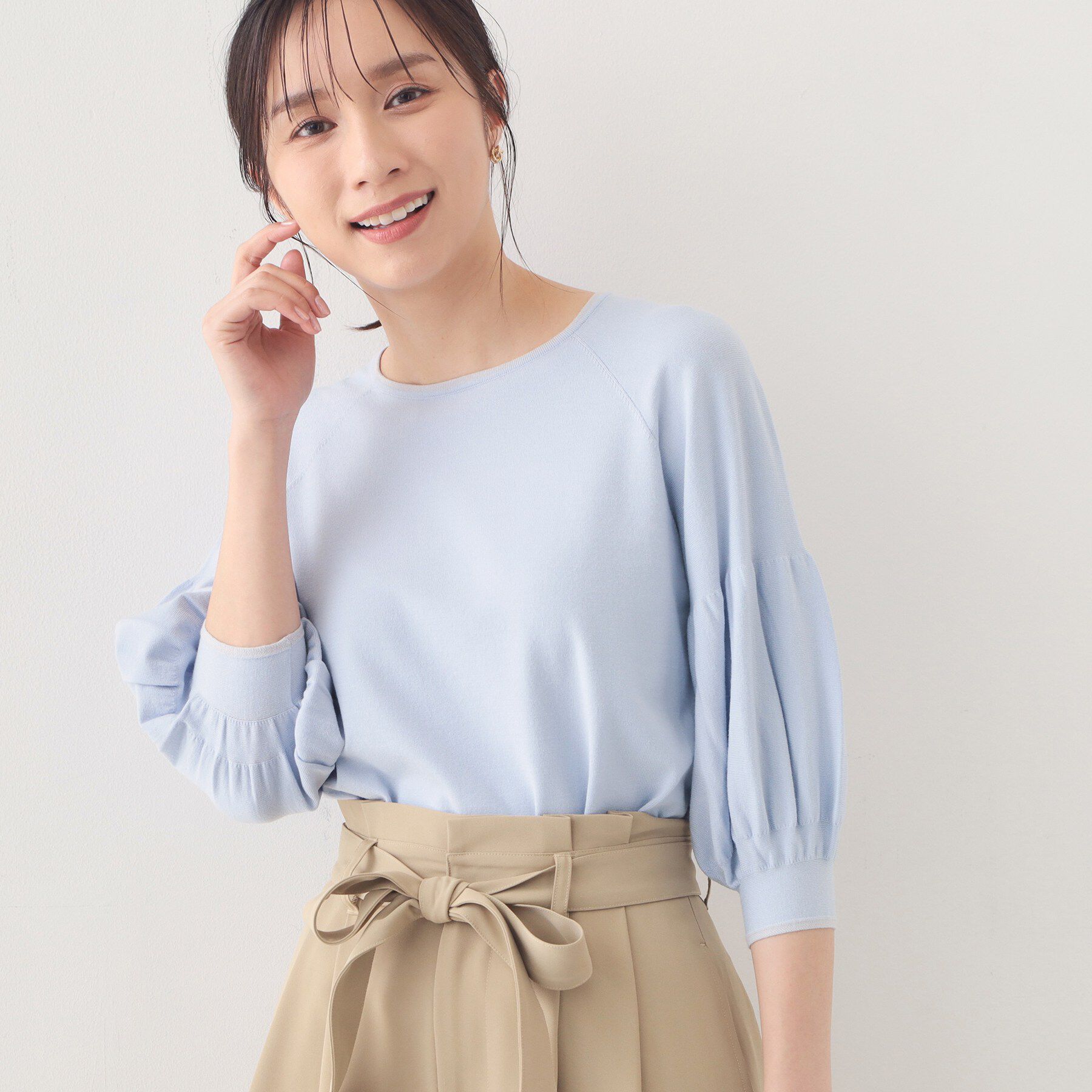 index「バルーン風スリーブバイカラーニット【洗濯機OK】」|ニット・セーター|