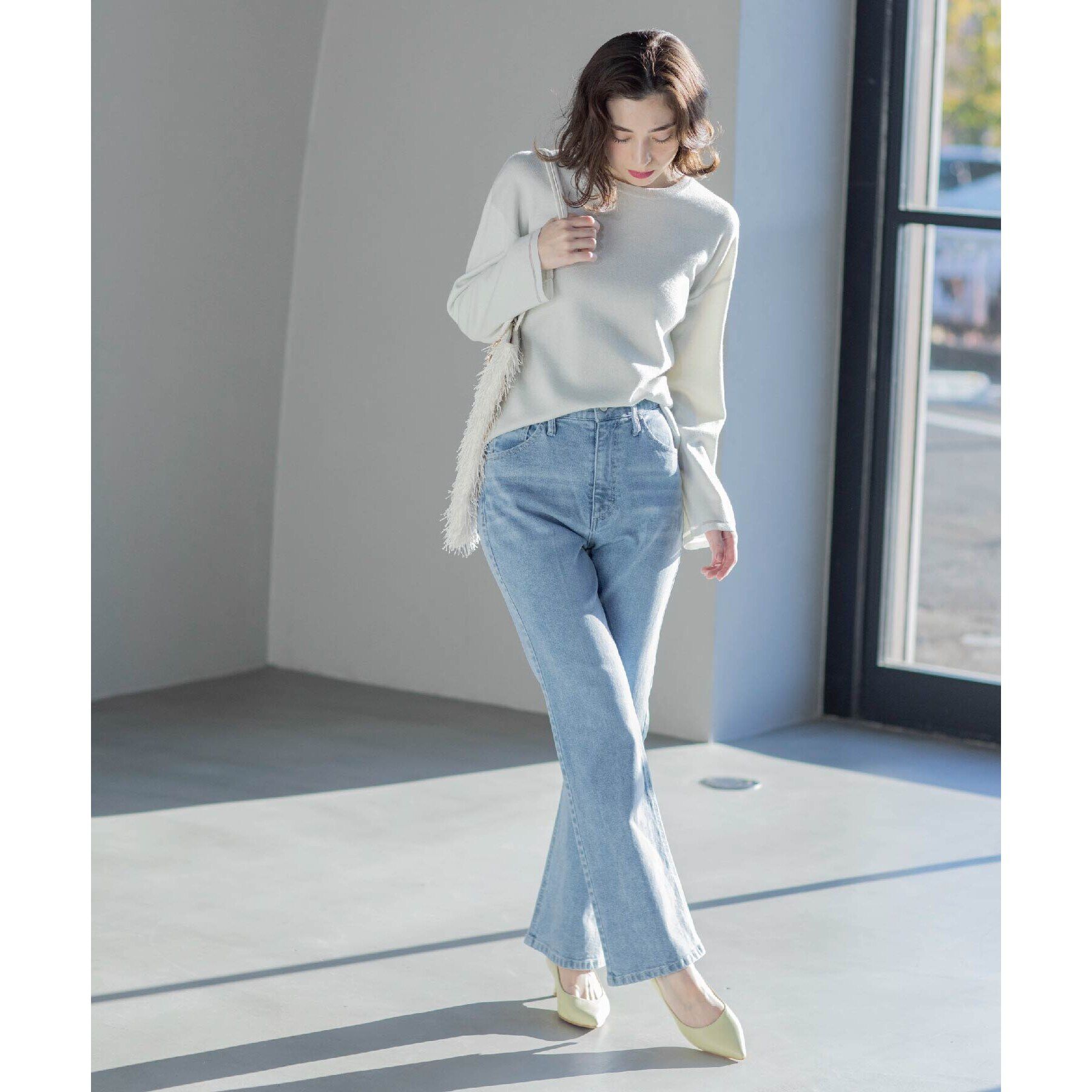 OPAQUE.CLIP「《SS-LLサイズ》ストレッチセミフレアデニム【洗濯機洗い可】」|デニム|