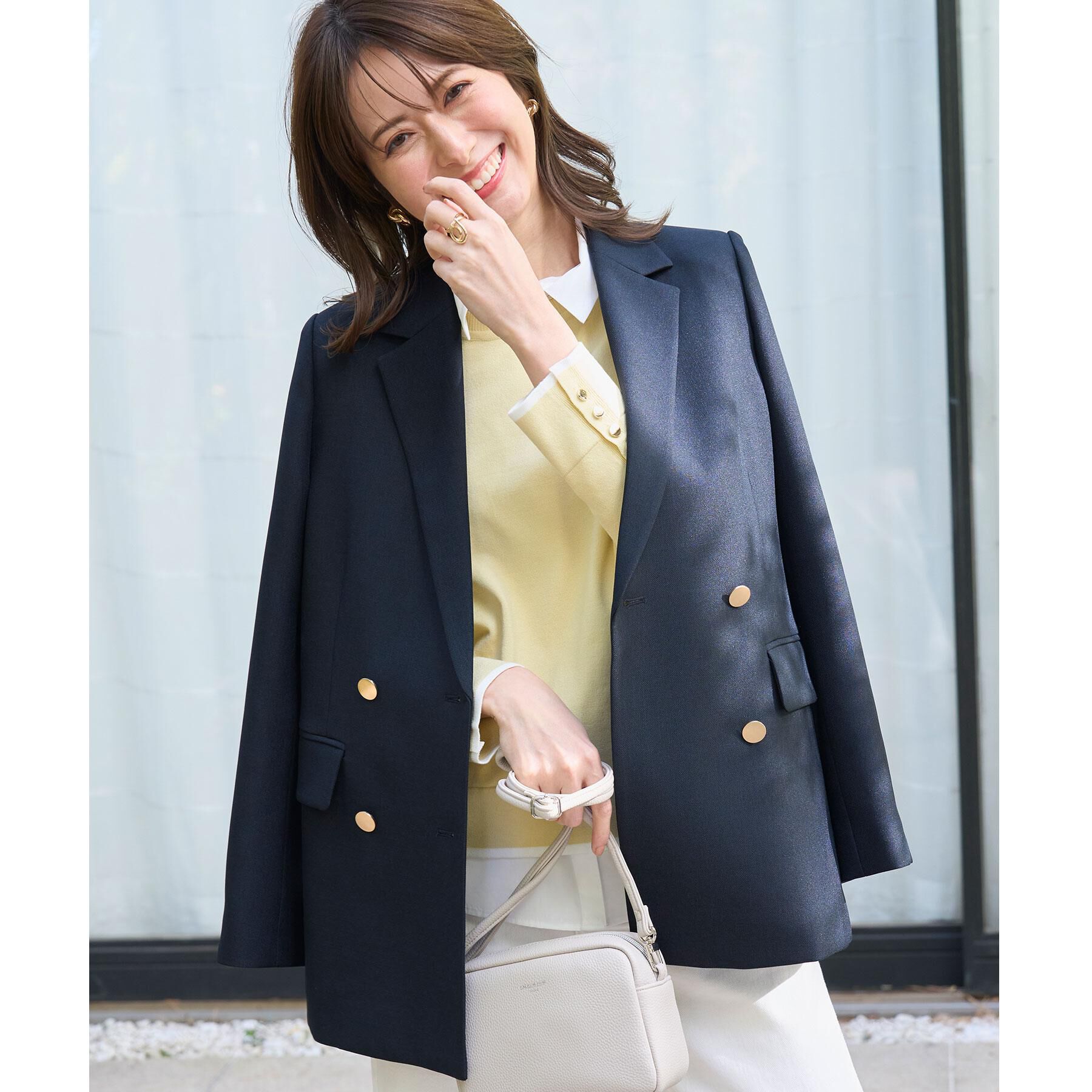 OPAQUE.CLIP「金ボタンダブルブレストテーラードジャケット/セットアップ対応【洗える】《S～LL》」|テーラードジャケット|