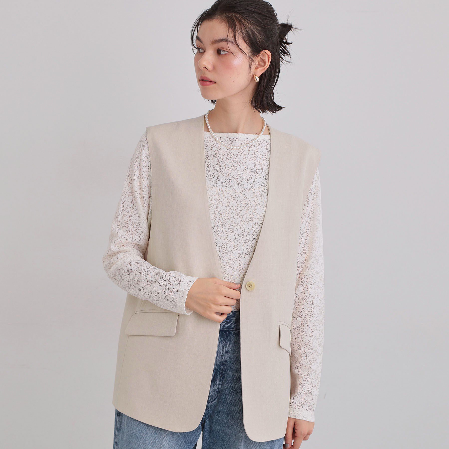 THE SHOP TK「【お仕事にもカジュアルにも】CAVIAN ジレ/セットアップ可」|ベスト・ジレ|ライトベージュ(05
