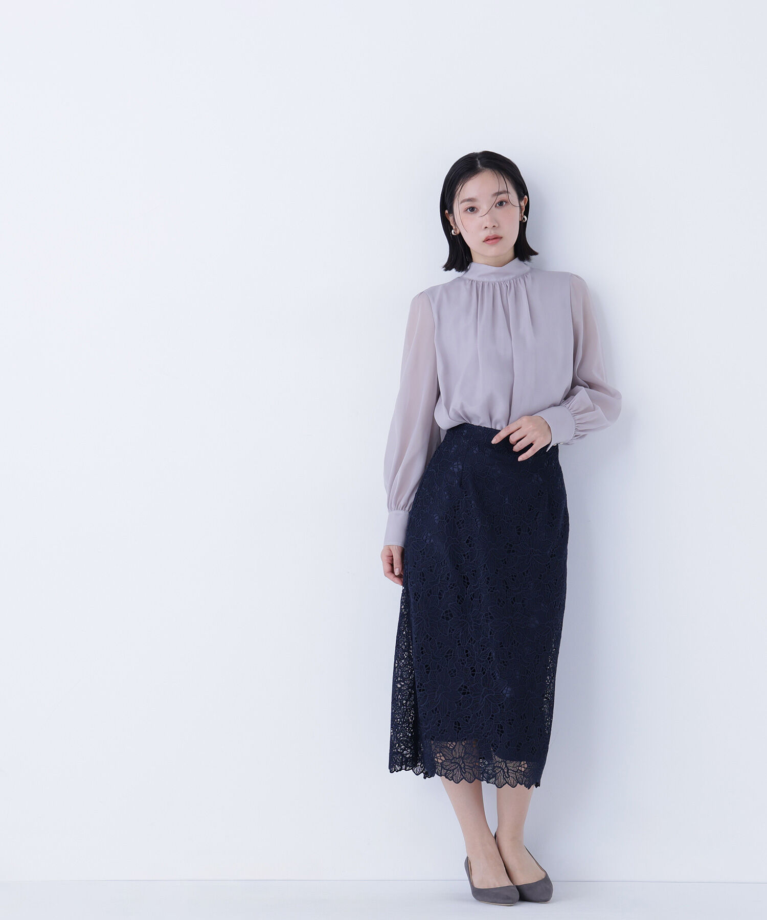  「ハイネックボリュームシアーブラウス」|シャツ・ブラウス|