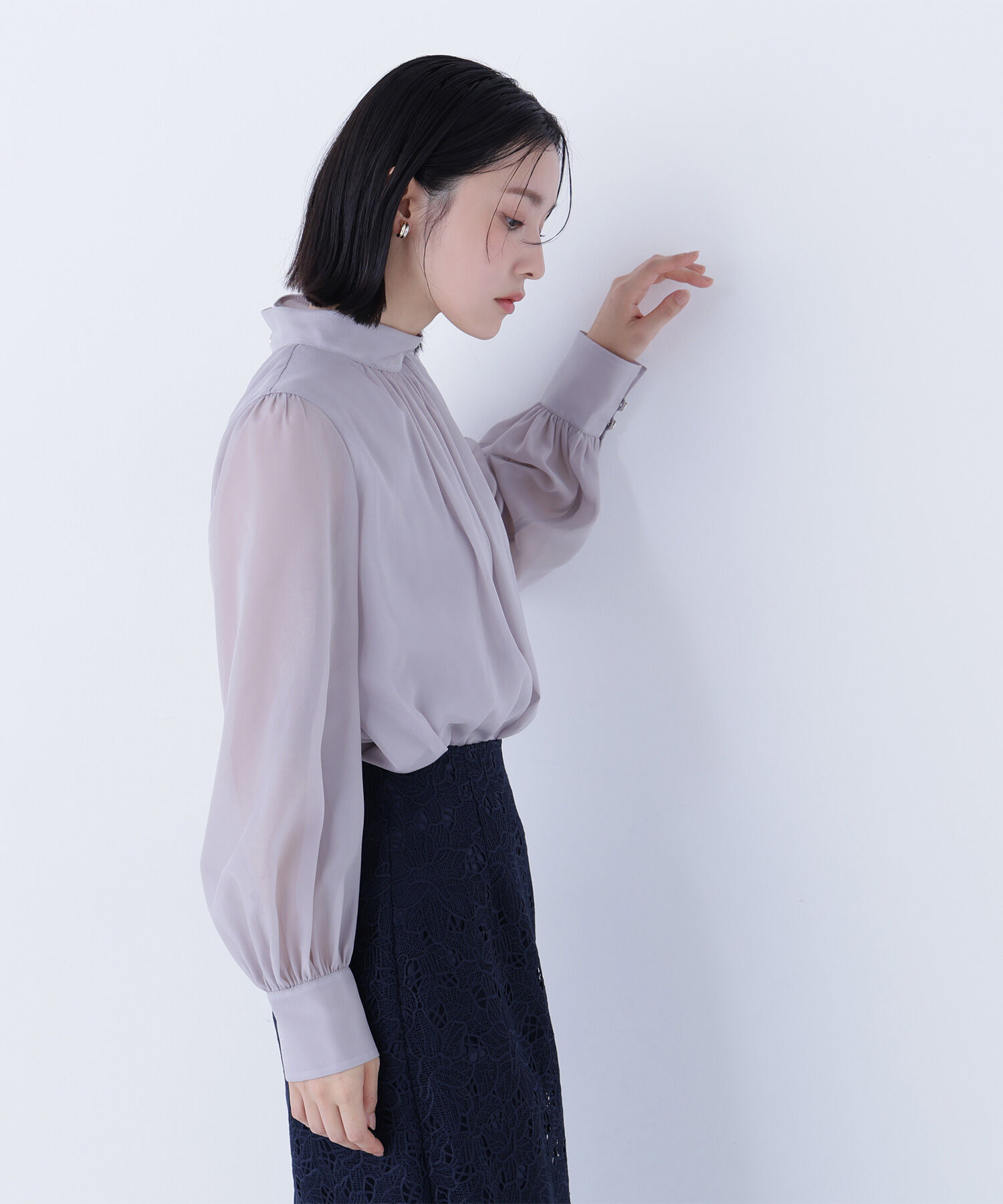  「ハイネックボリュームシアーブラウス」|シャツ・ブラウス|