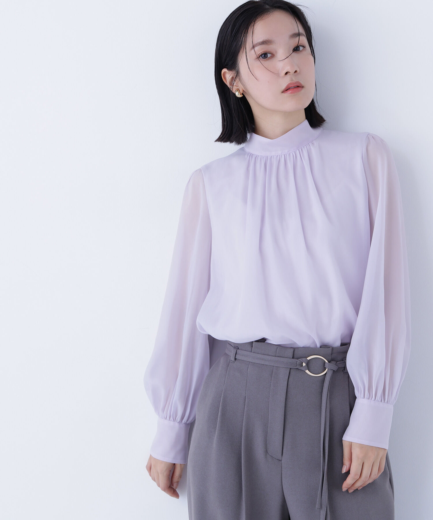  「ハイネックボリュームシアーブラウス」|シャツ・ブラウス|