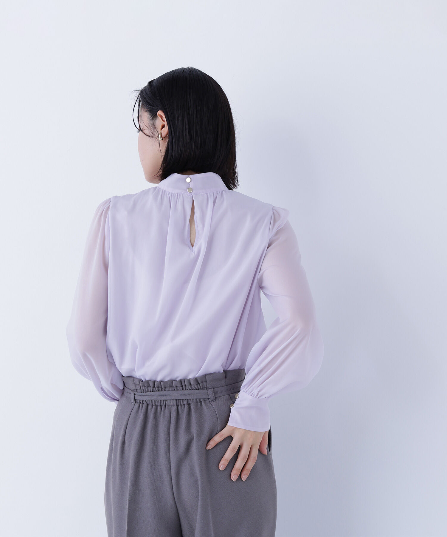  「ハイネックボリュームシアーブラウス」|シャツ・ブラウス|