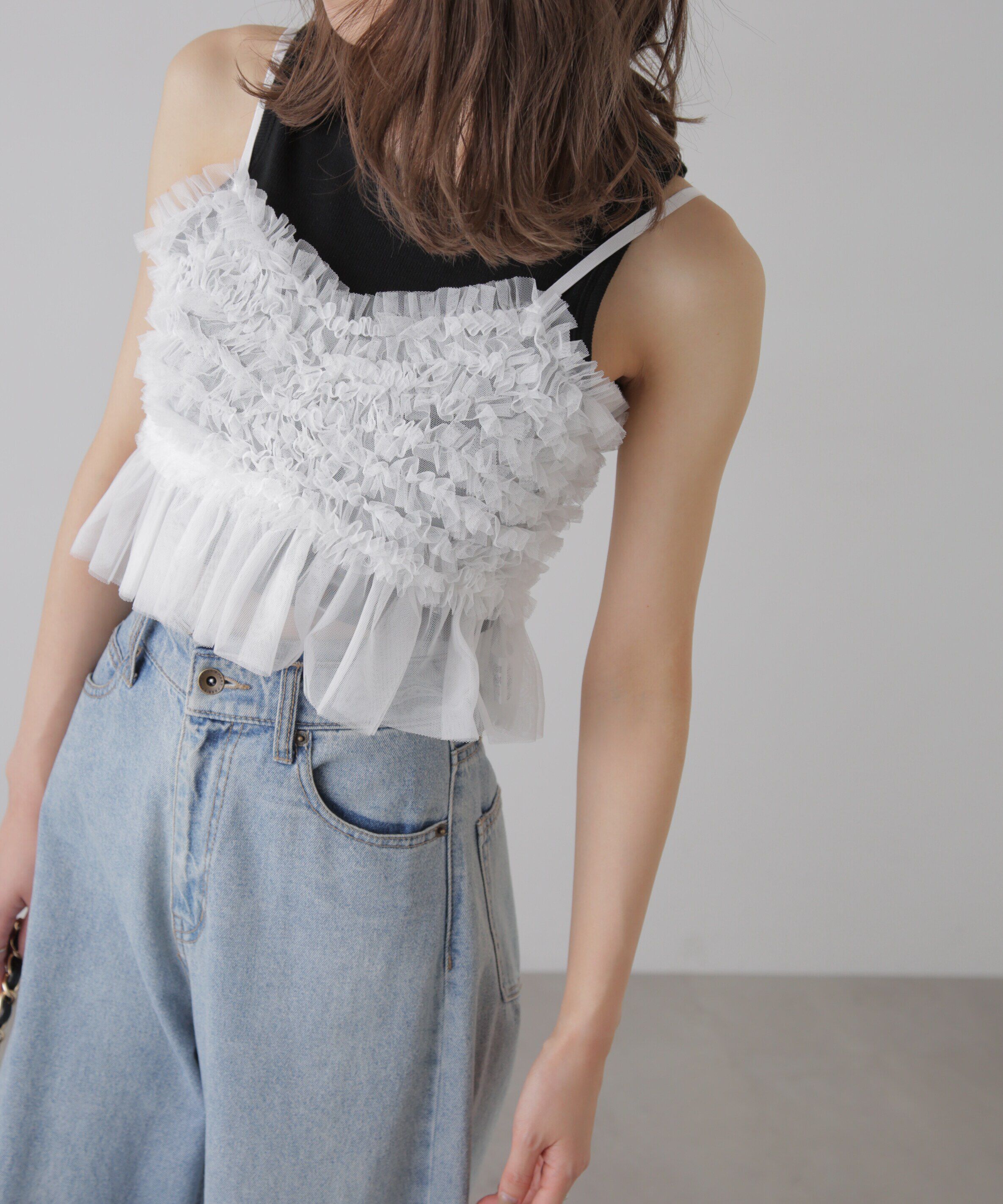  「チュールフリルペプラムビスチェ」|シャツ・ブラウス|オフ