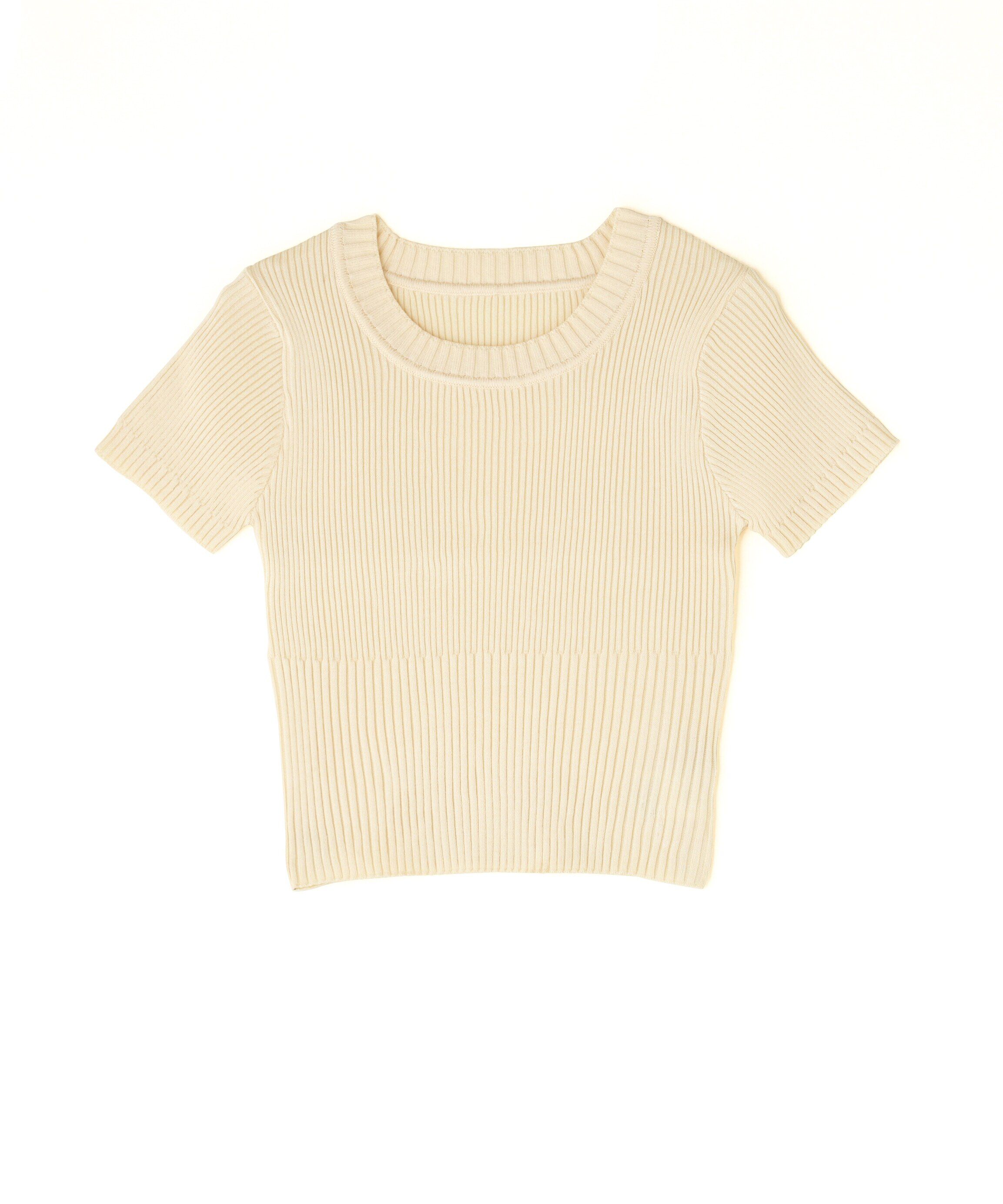  「ショート丈クルーネックリブニット」|ニット・セーター|