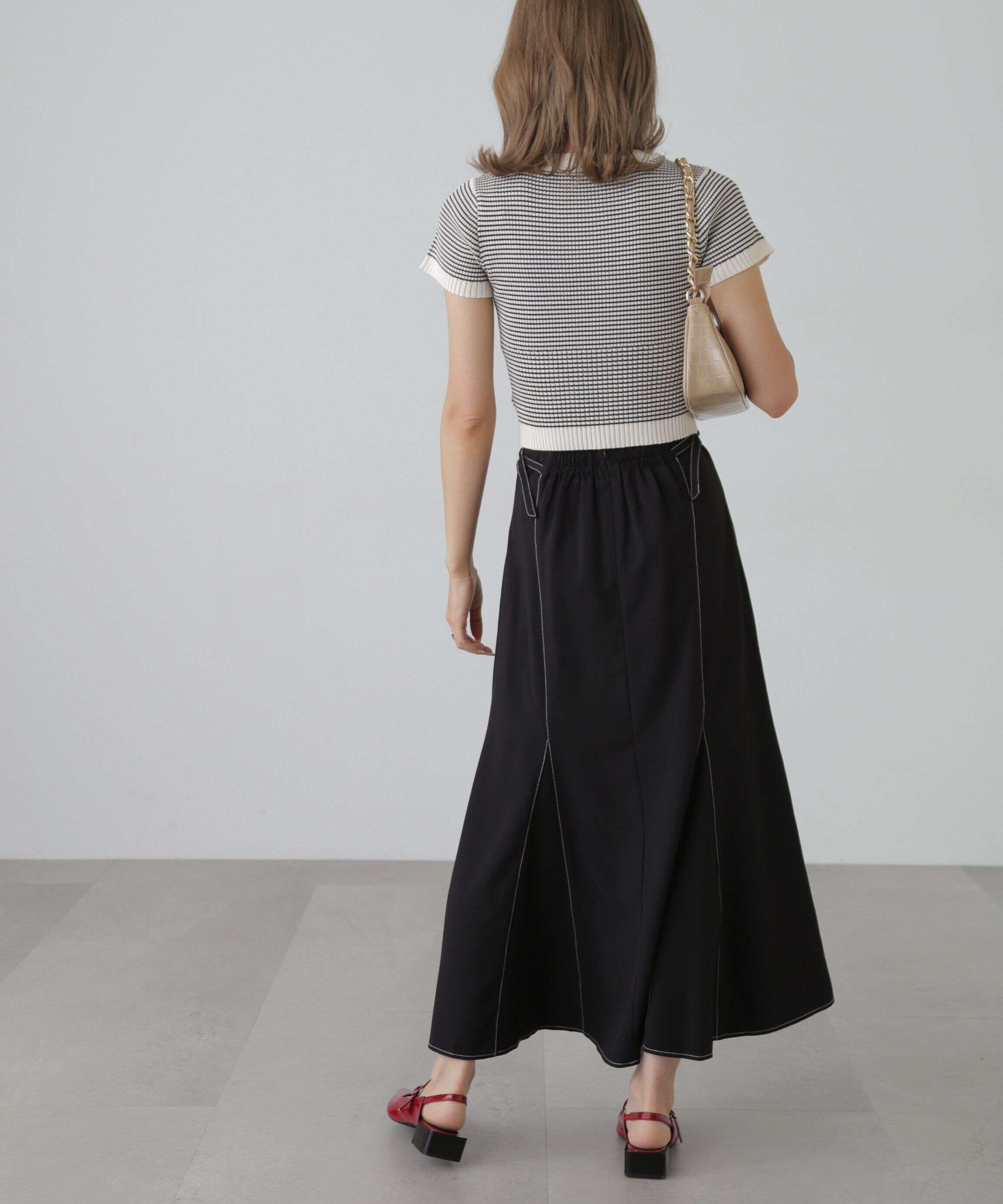  「ショート丈クルーネックリブニット」|ニット・セーター|