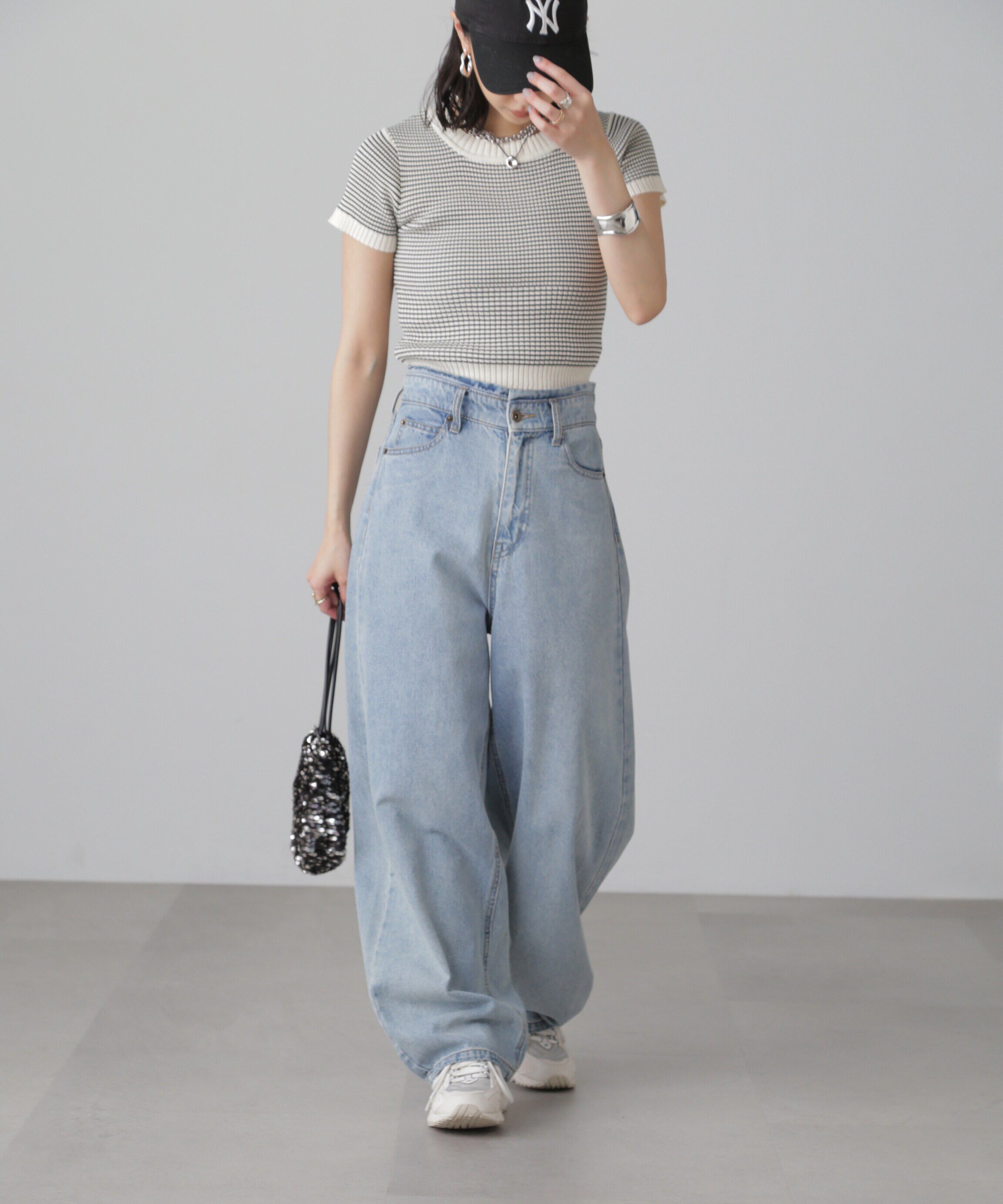  「ショート丈クルーネックリブニット」|ニット・セーター|