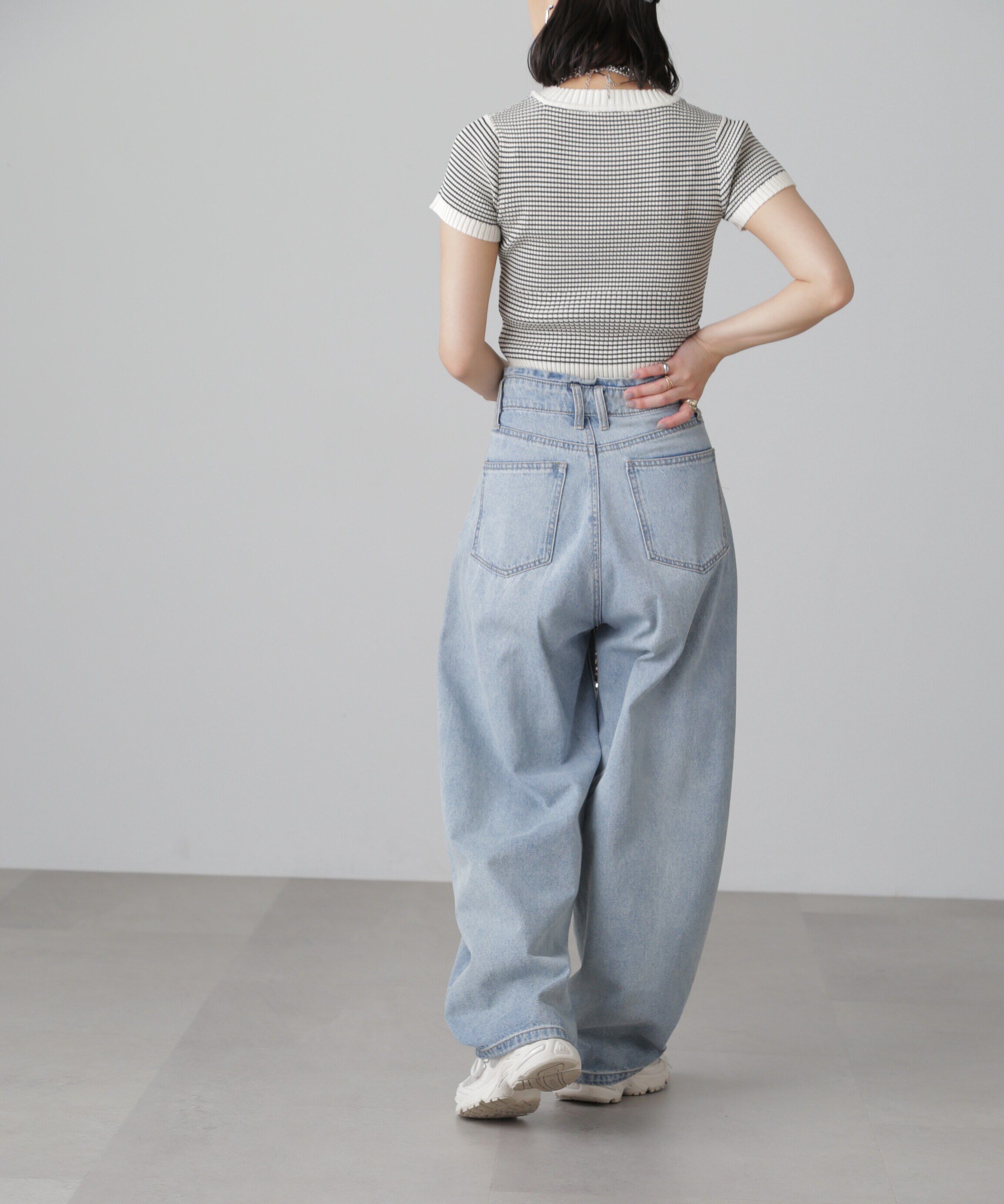  「ショート丈クルーネックリブニット」|ニット・セーター|