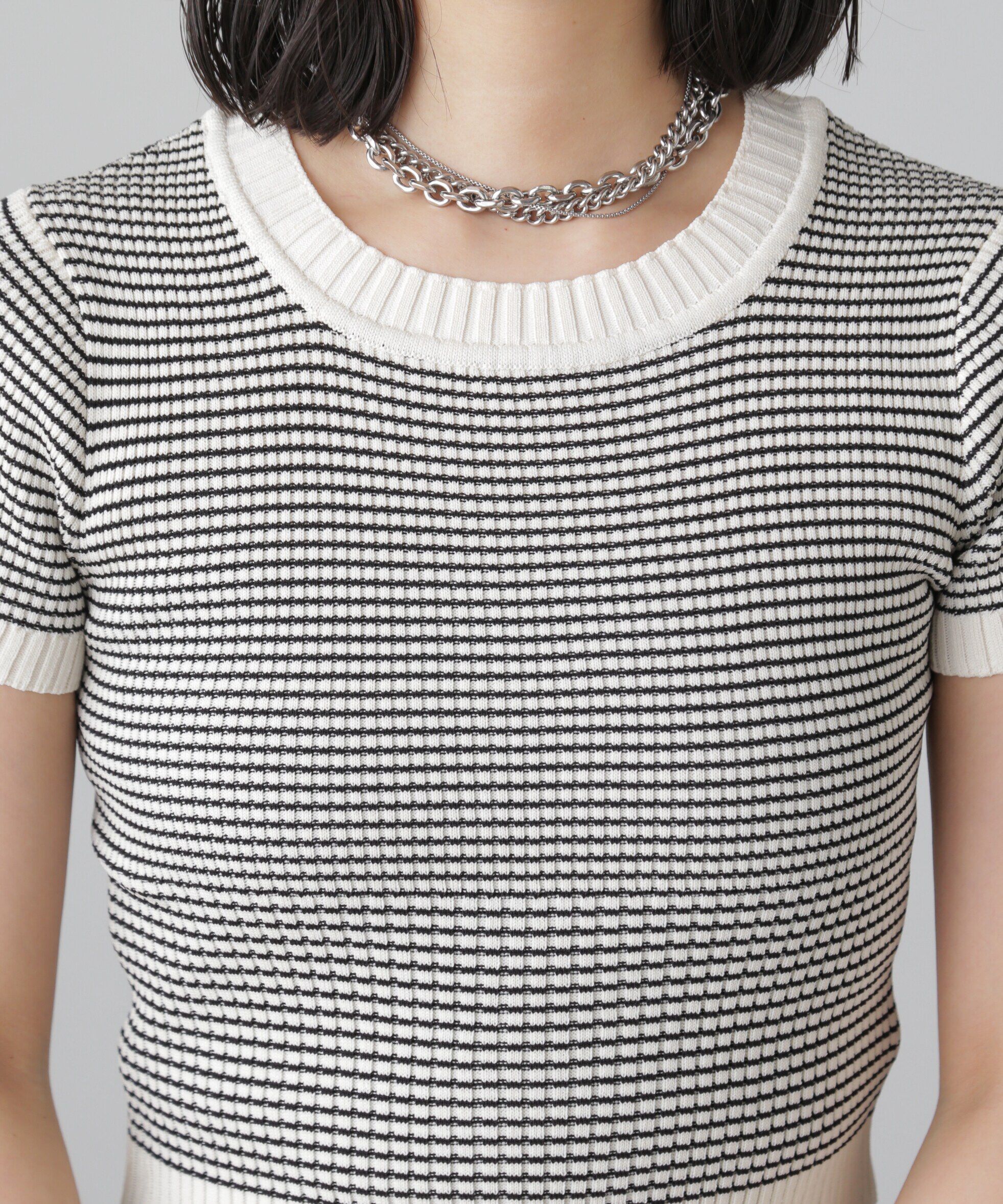  「ショート丈クルーネックリブニット」|ニット・セーター|