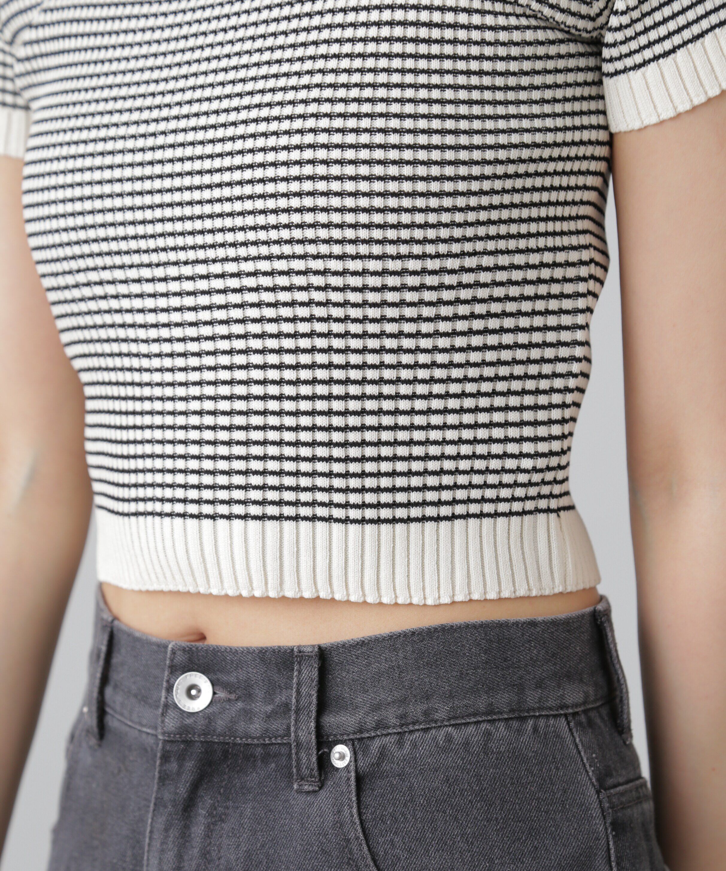  「ショート丈クルーネックリブニット」|ニット・セーター|