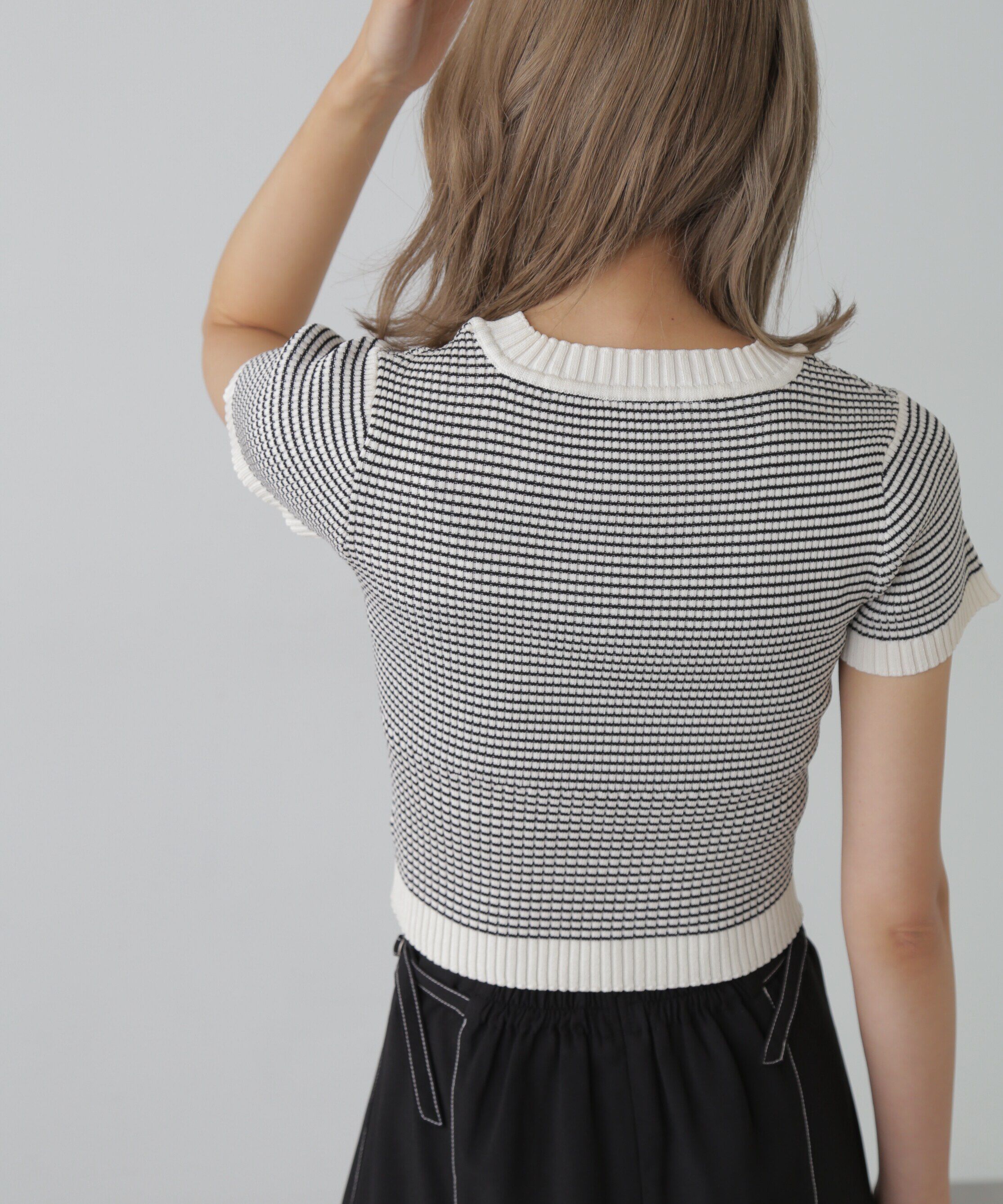  「ショート丈クルーネックリブニット」|ニット・セーター|