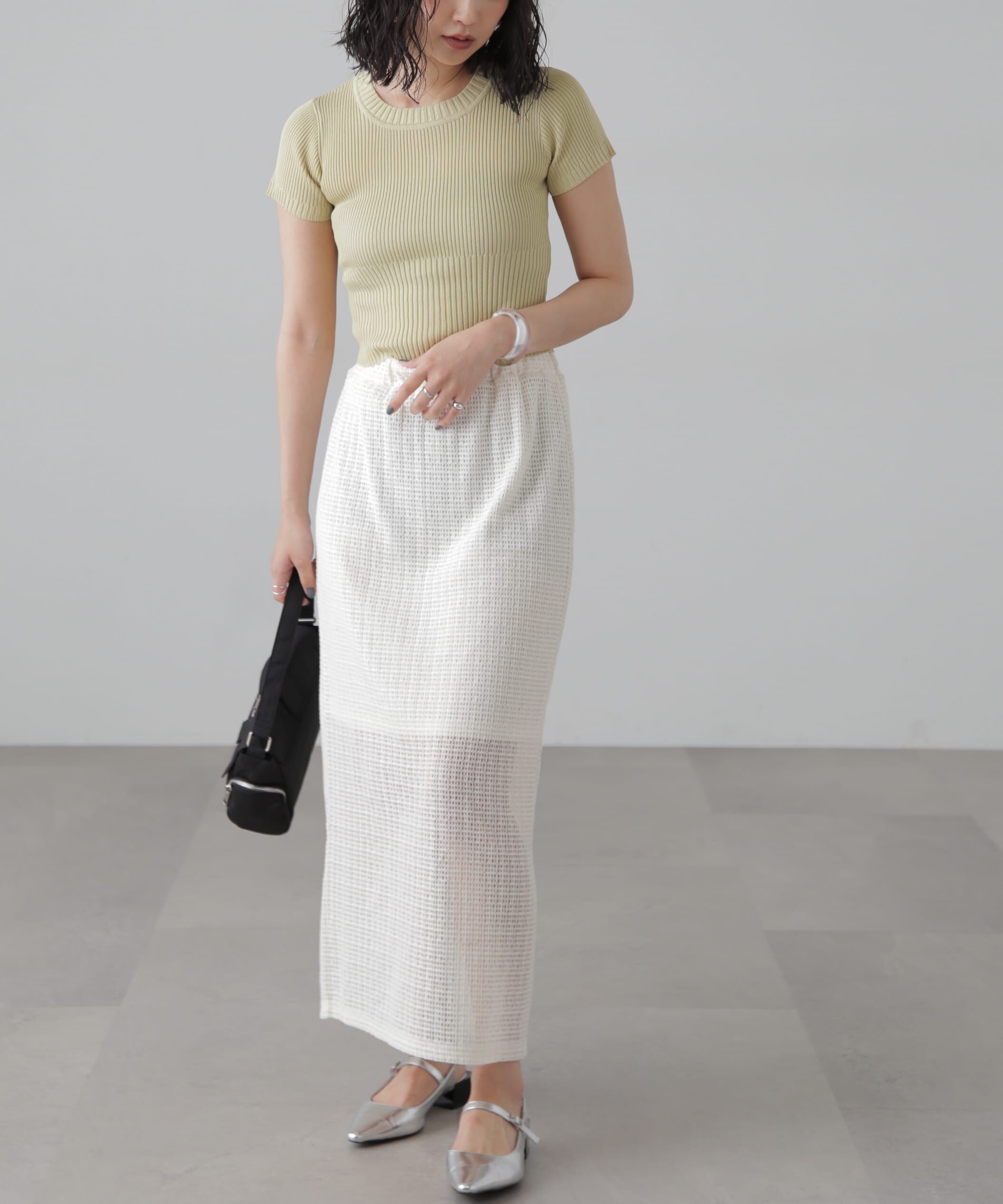  「ショート丈クルーネックリブニット」|ニット・セーター|