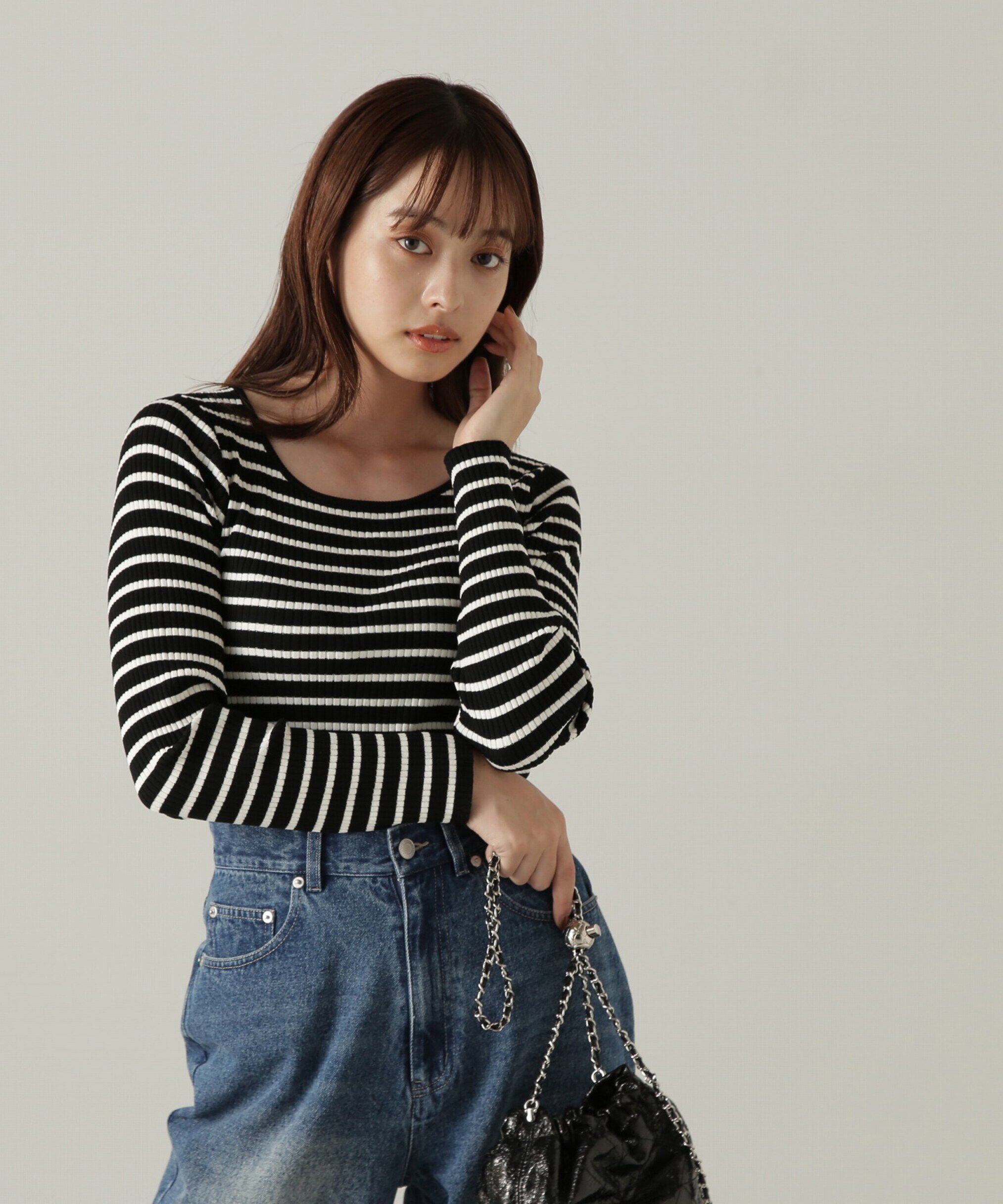 PROPORTION BODY DRESSING「ボーダーリブニット　24AW」|ニット・セーター|ブラック&times;ホワ