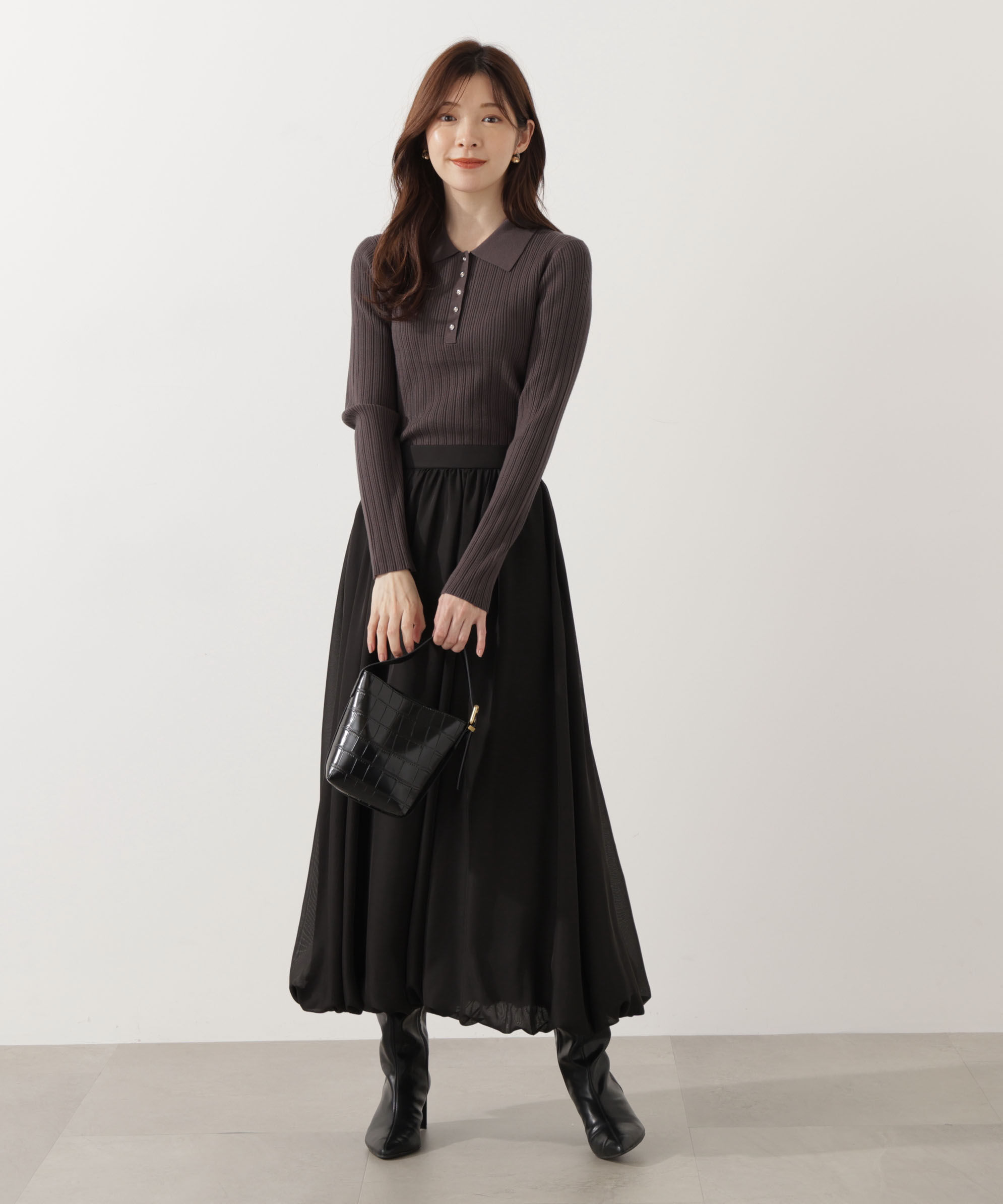 PROPORTION BODY DRESSING「＜ウォッシャブル＞ポロリブニット 25AW」|ニット・セーター|チャコール2