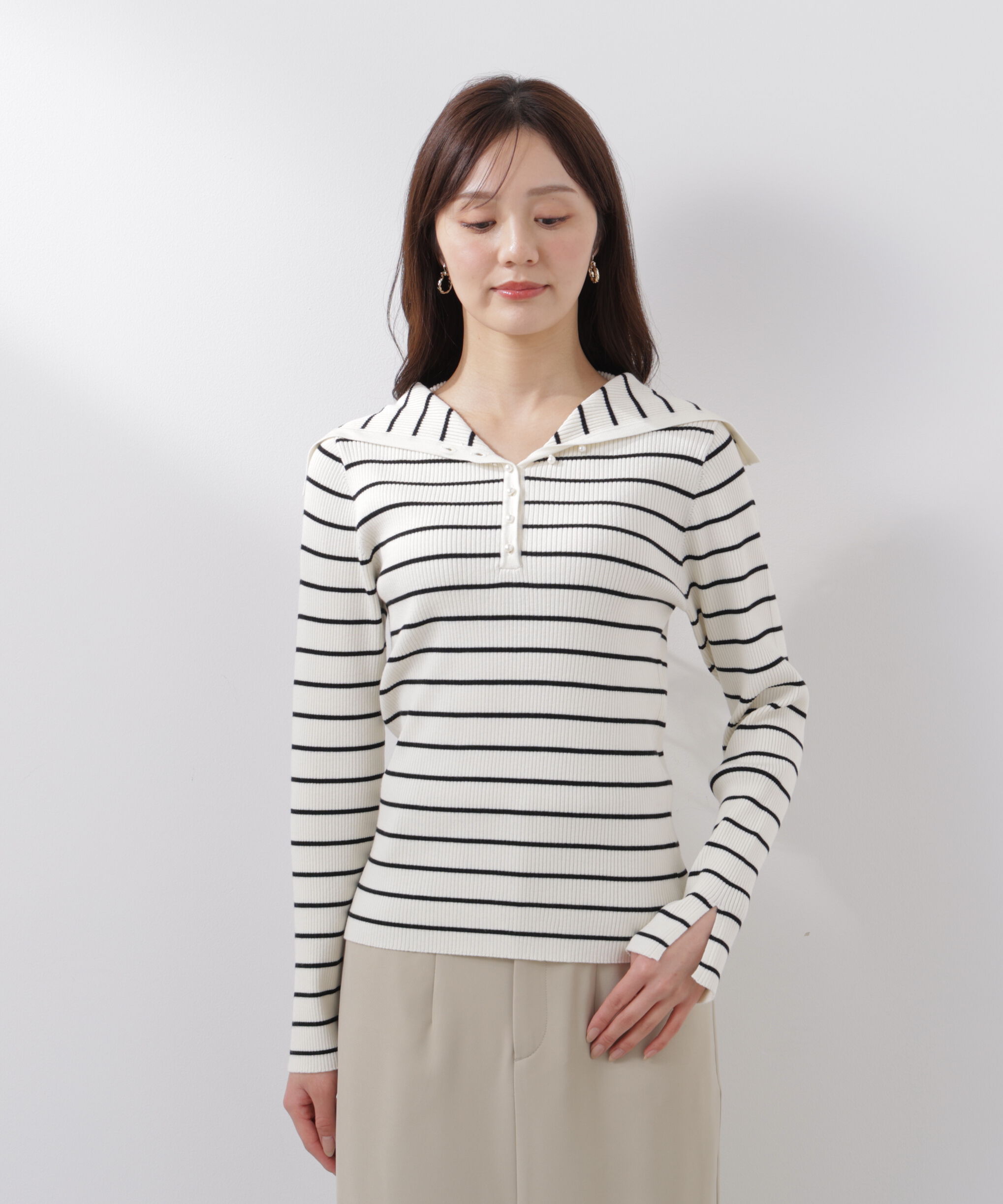 PROPORTION BODY DRESSING「〈a/mie〉ビッグカラーリブニット　　26SS」|カーディガン|