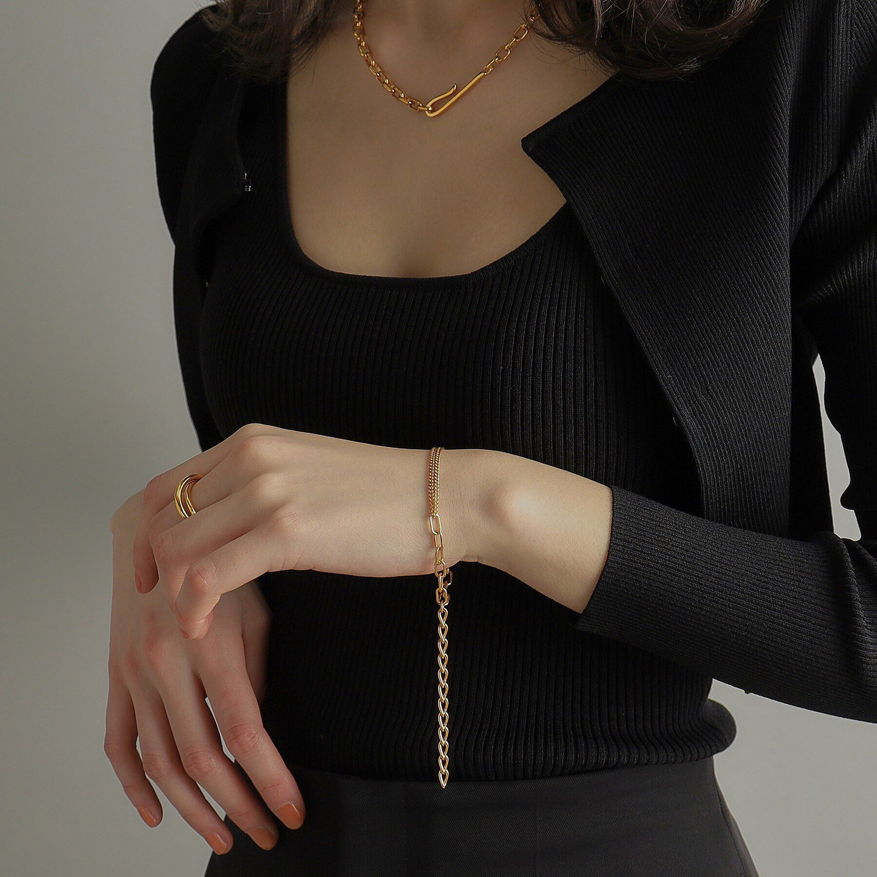 COCOSHNIK ONKITSCH「シルバー ハンギングマルチチェーン ブレスレット GP」|ブレスレット・バングル|