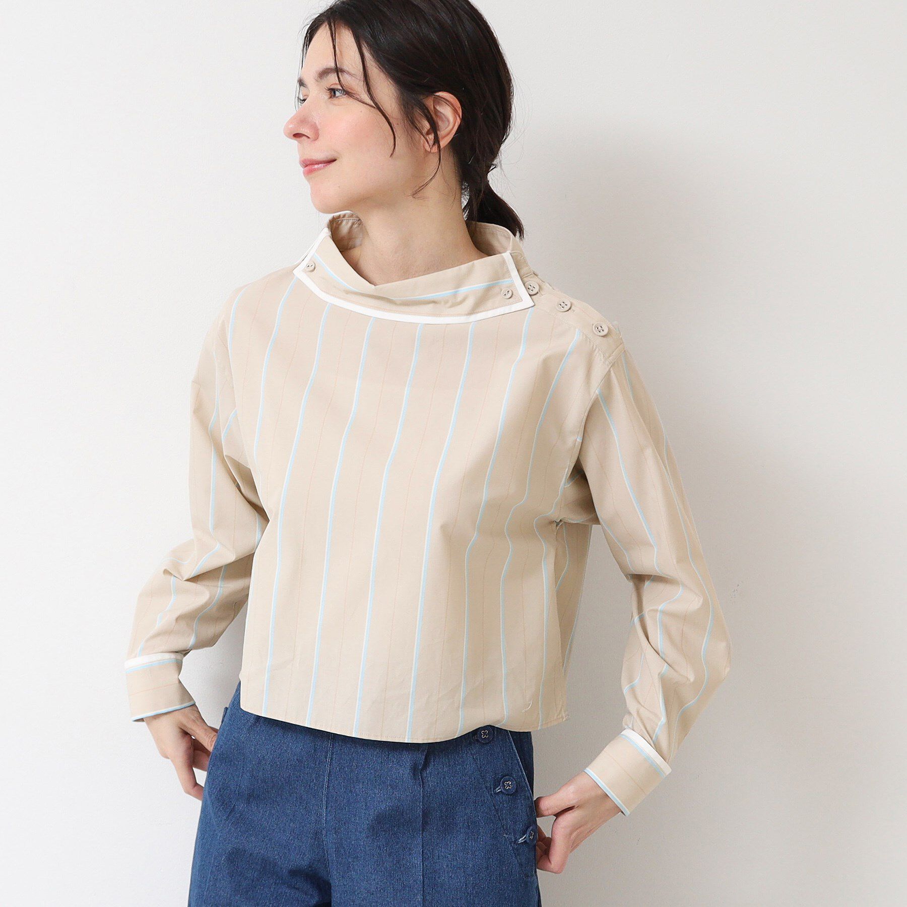 Dessin「【洗える】ロールネックストライプブラウス（S～L）」|シャツ・ブラウス|