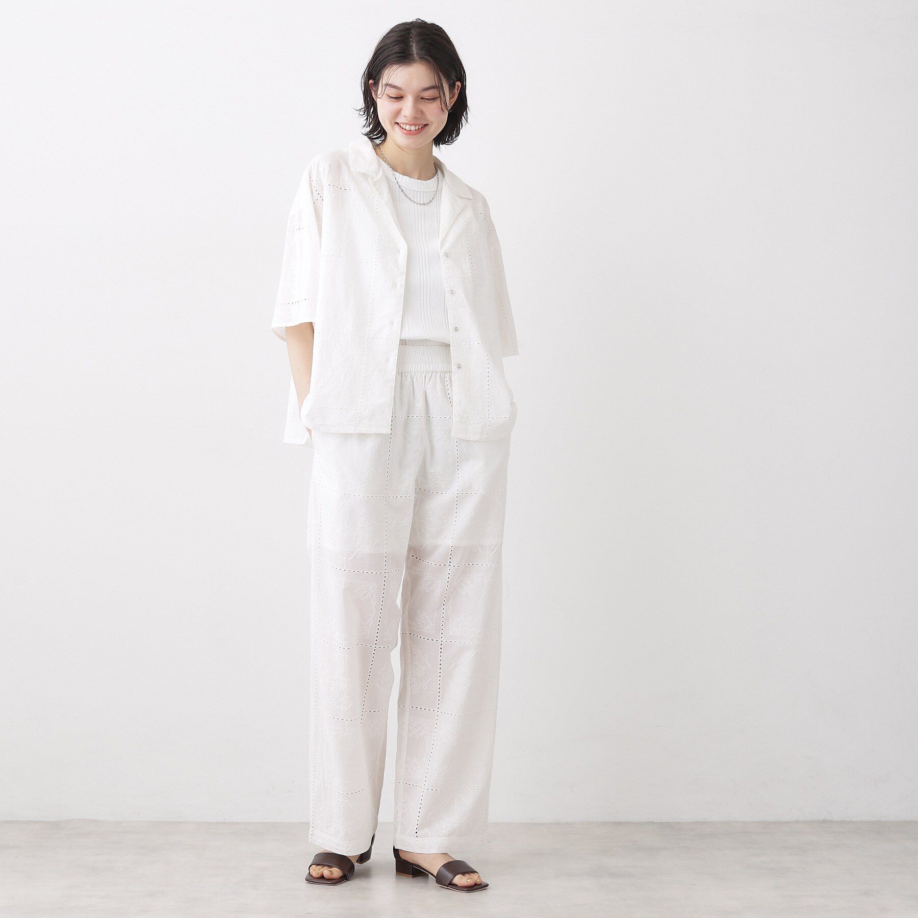 Dessin「【セットアップ可/ウエストゴム】刺繍スクエアレースワイドパンツ」|その他|