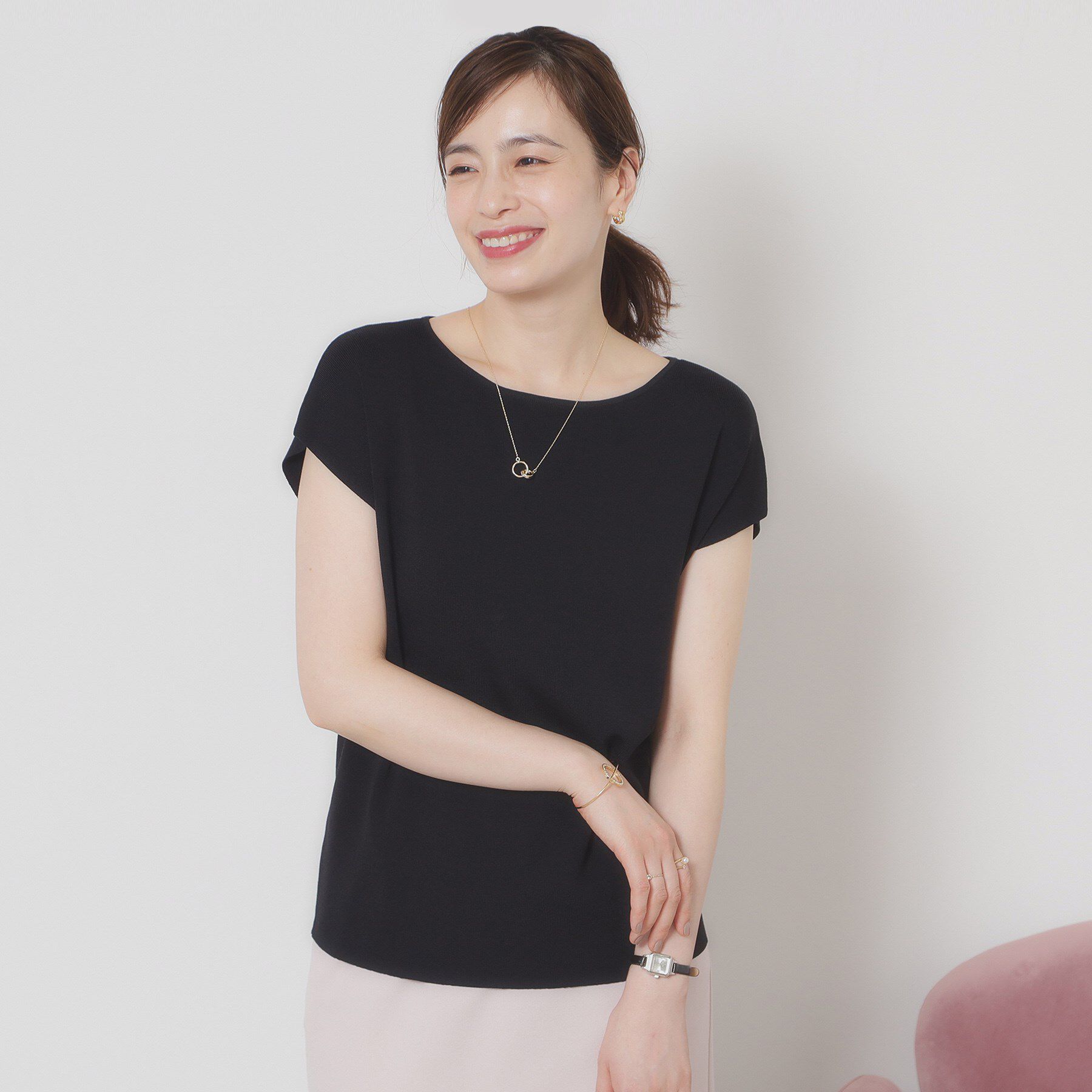 ITS&rsquo;DEMO「【接触冷感／手洗い可】フレンチスリーブニット」|ニット・セーター|ブラック(019)