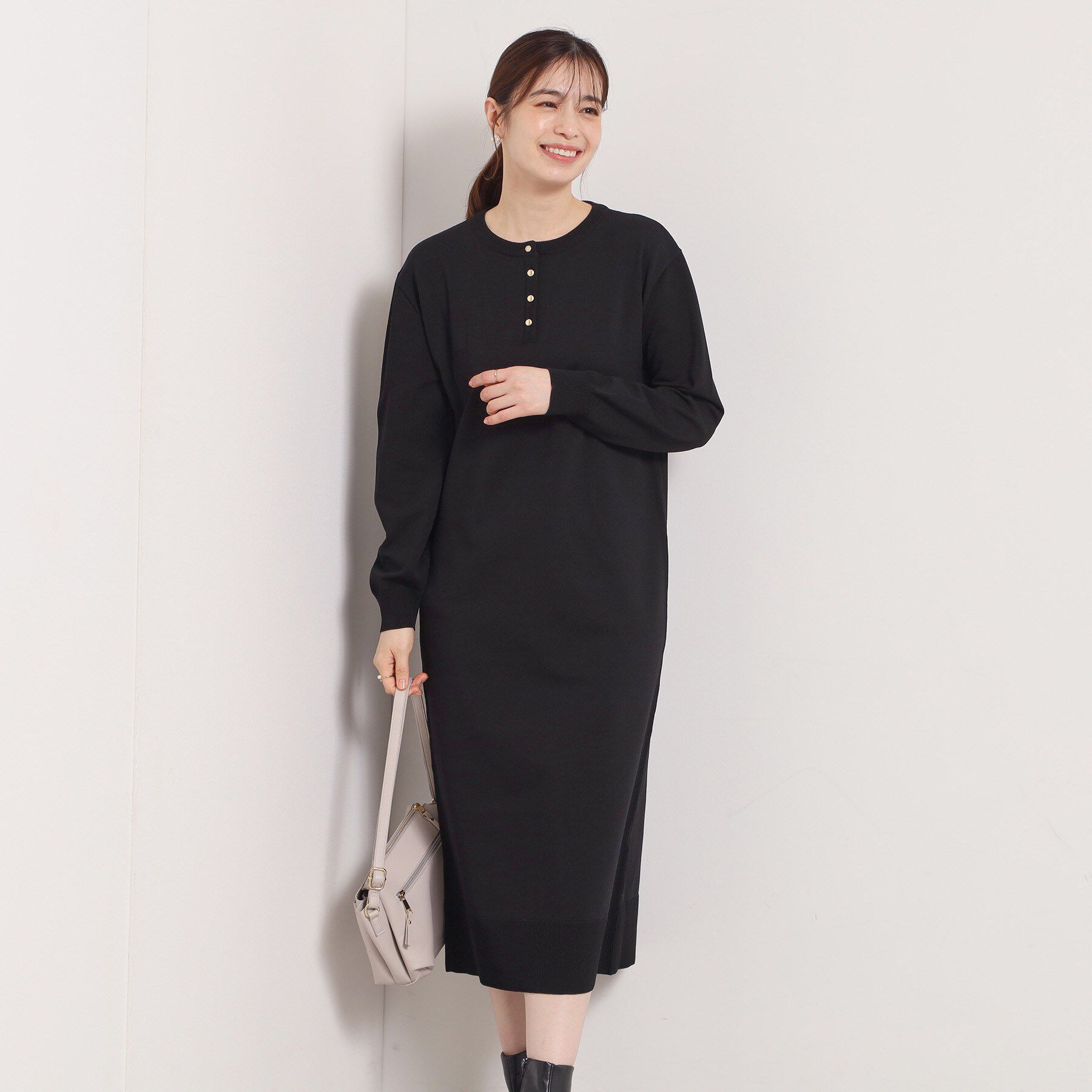 ITS&rsquo;DEMO「【縮みに強い／洗濯機OK】ヘンリーネックニットワンピース」|ワンピース|