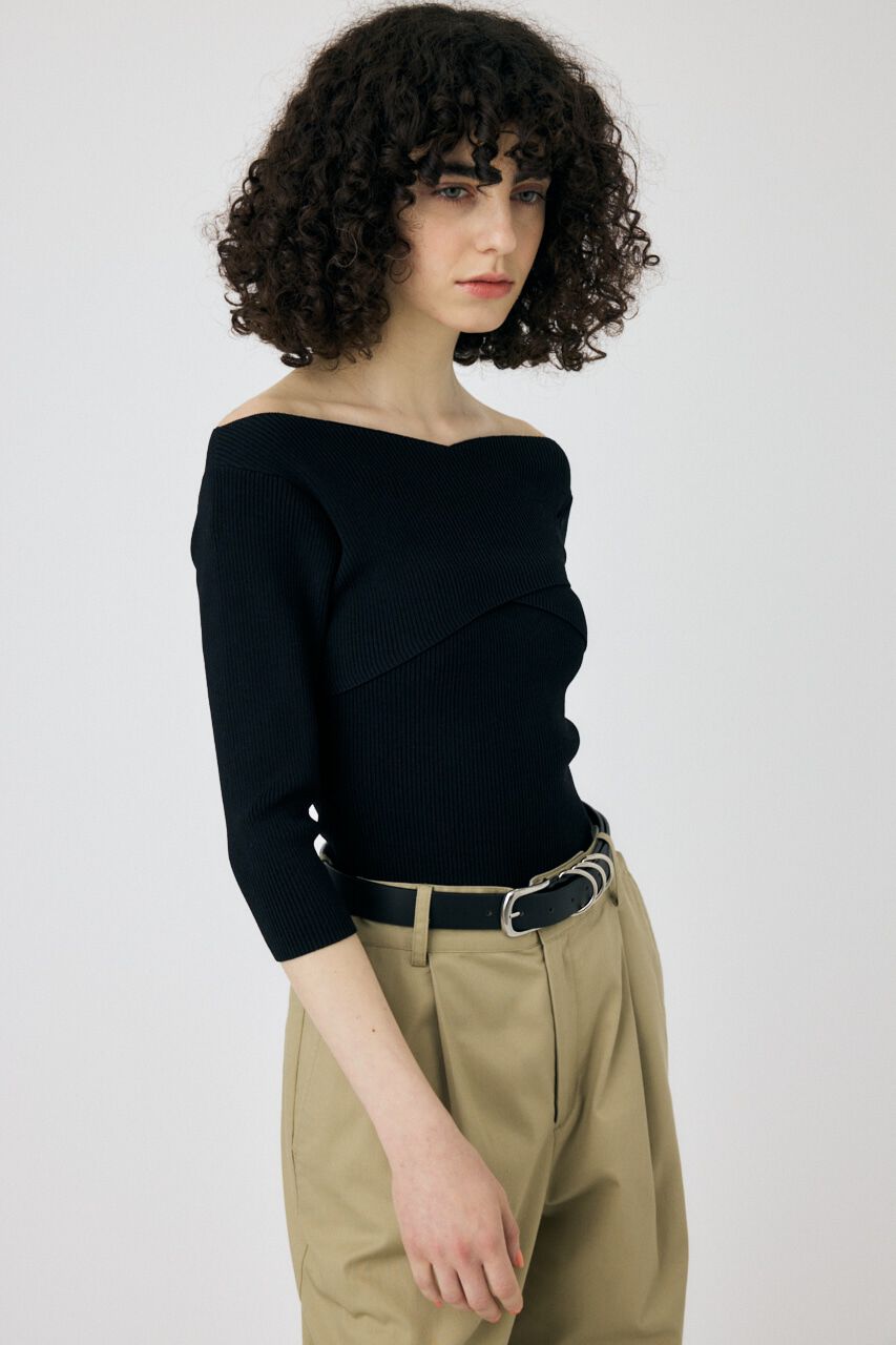 MOUSSY「CROSS OFF SHOULDER ニットトップス」|ニット・セーター|