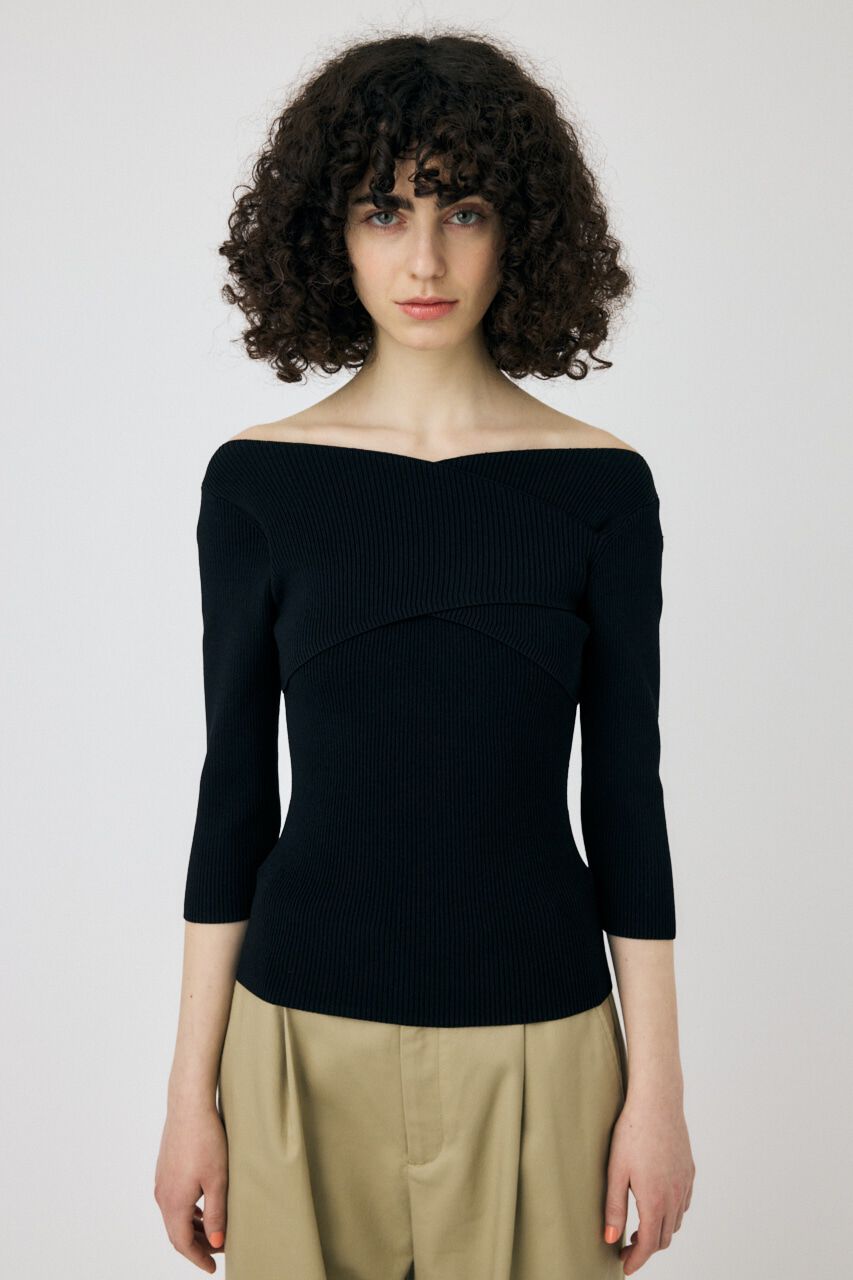 MOUSSY「CROSS OFF SHOULDER ニットトップス」|ニット・セーター|