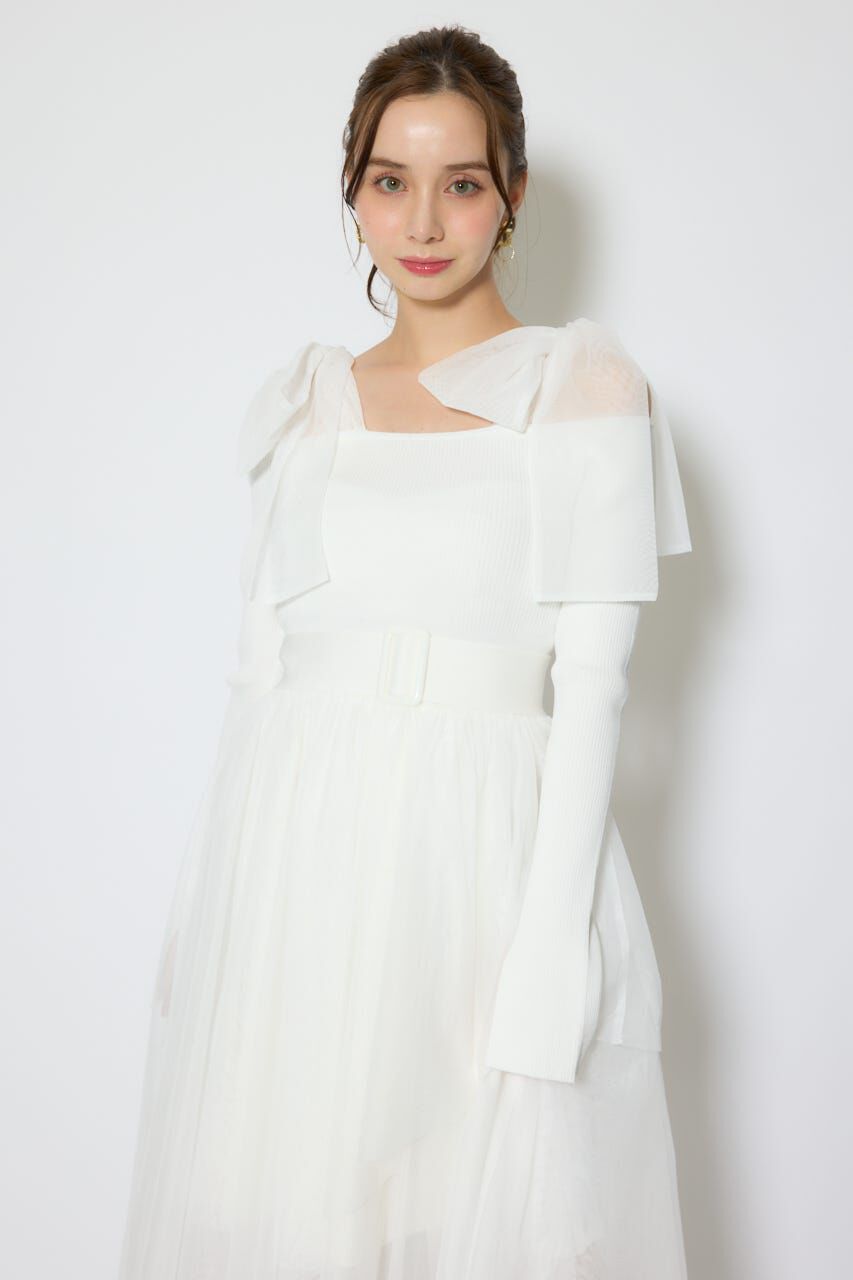 rienda「ショルダーリボンチュールニットワンピース」|ワンピース|