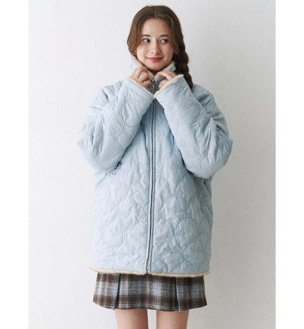 CALNAMUR「2WAYリボン＆フェイクファーキルティングコート」|ブルゾン・スタジャン|