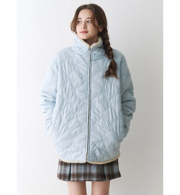 CALNAMUR「2WAYリボン＆フェイクファーキルティングコート」|ブルゾン・スタジャン|