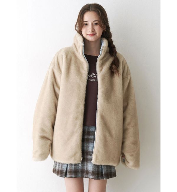 CALNAMUR「2WAYリボン＆フェイクファーキルティングコート」|ブルゾン・スタジャン|